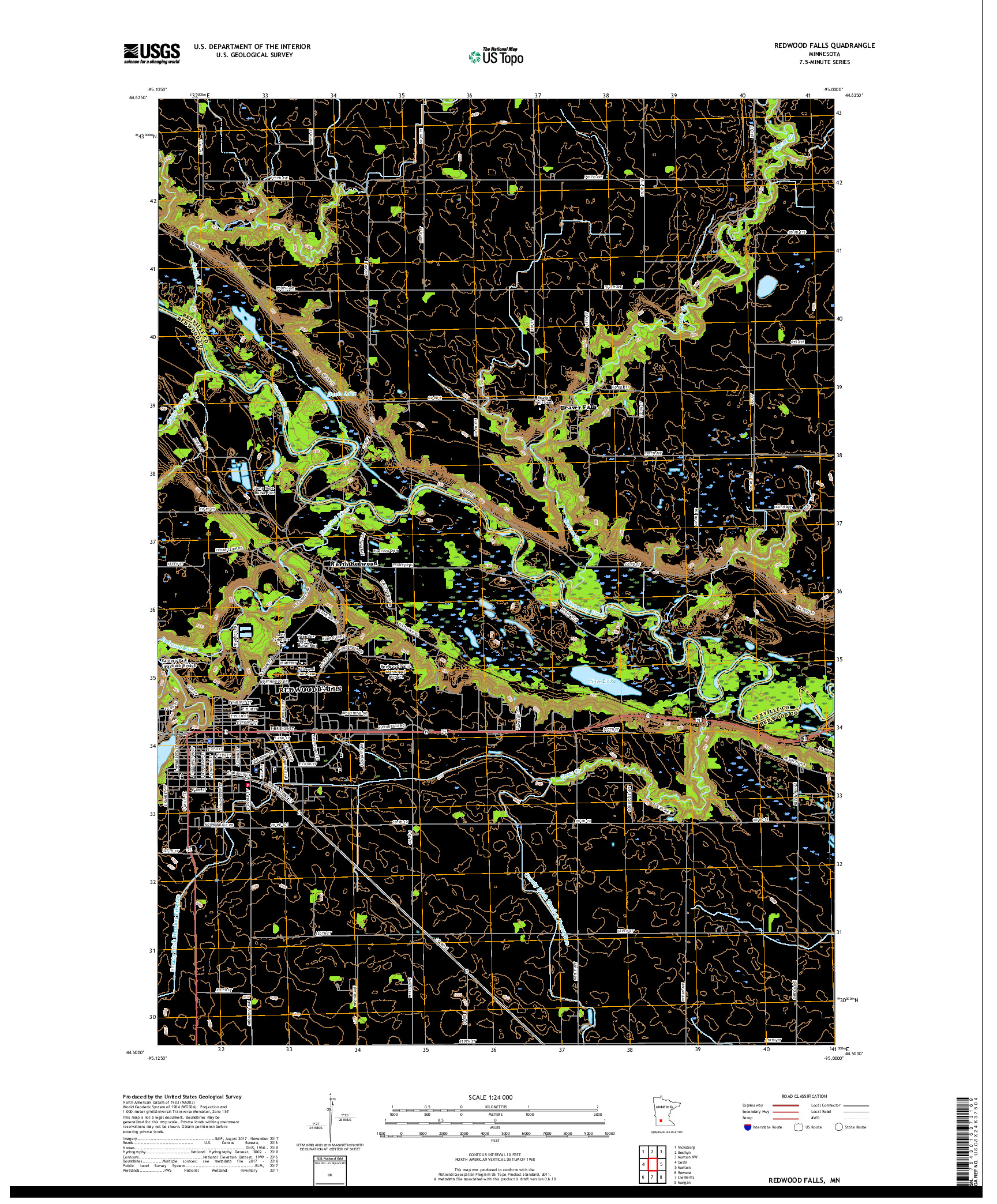 USGS US TOPO 7.5-MINUTE MAP FOR REDWOOD FALLS, MN 2019