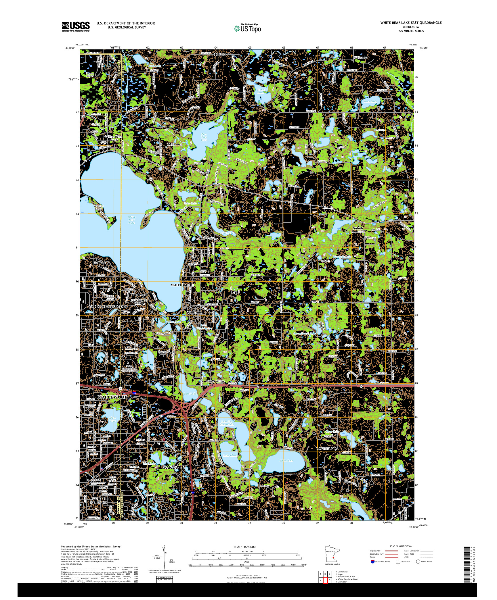 USGS US TOPO 7.5-MINUTE MAP FOR WHITE BEAR LAKE EAST, MN 2019