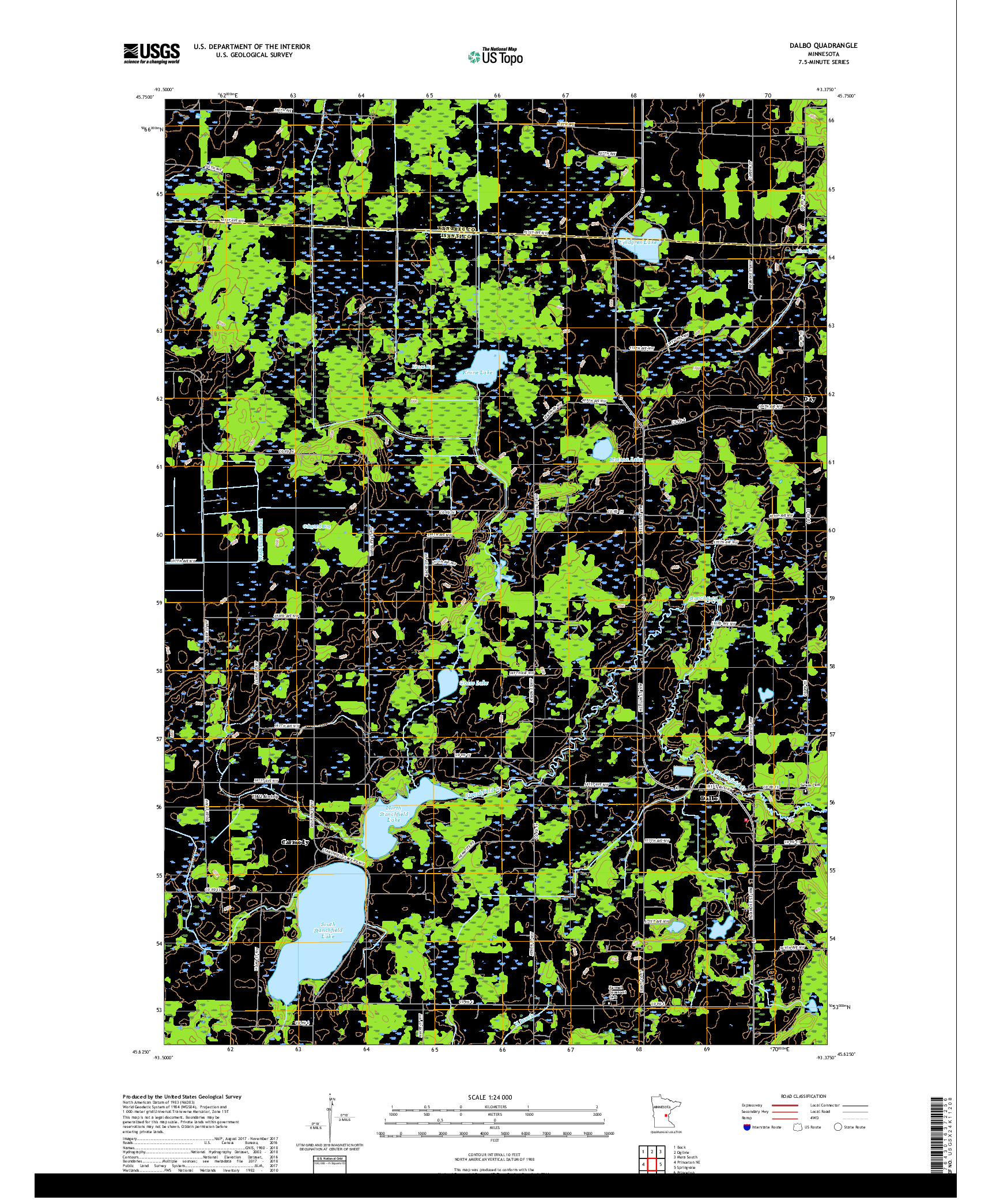 USGS US TOPO 7.5-MINUTE MAP FOR DALBO, MN 2019