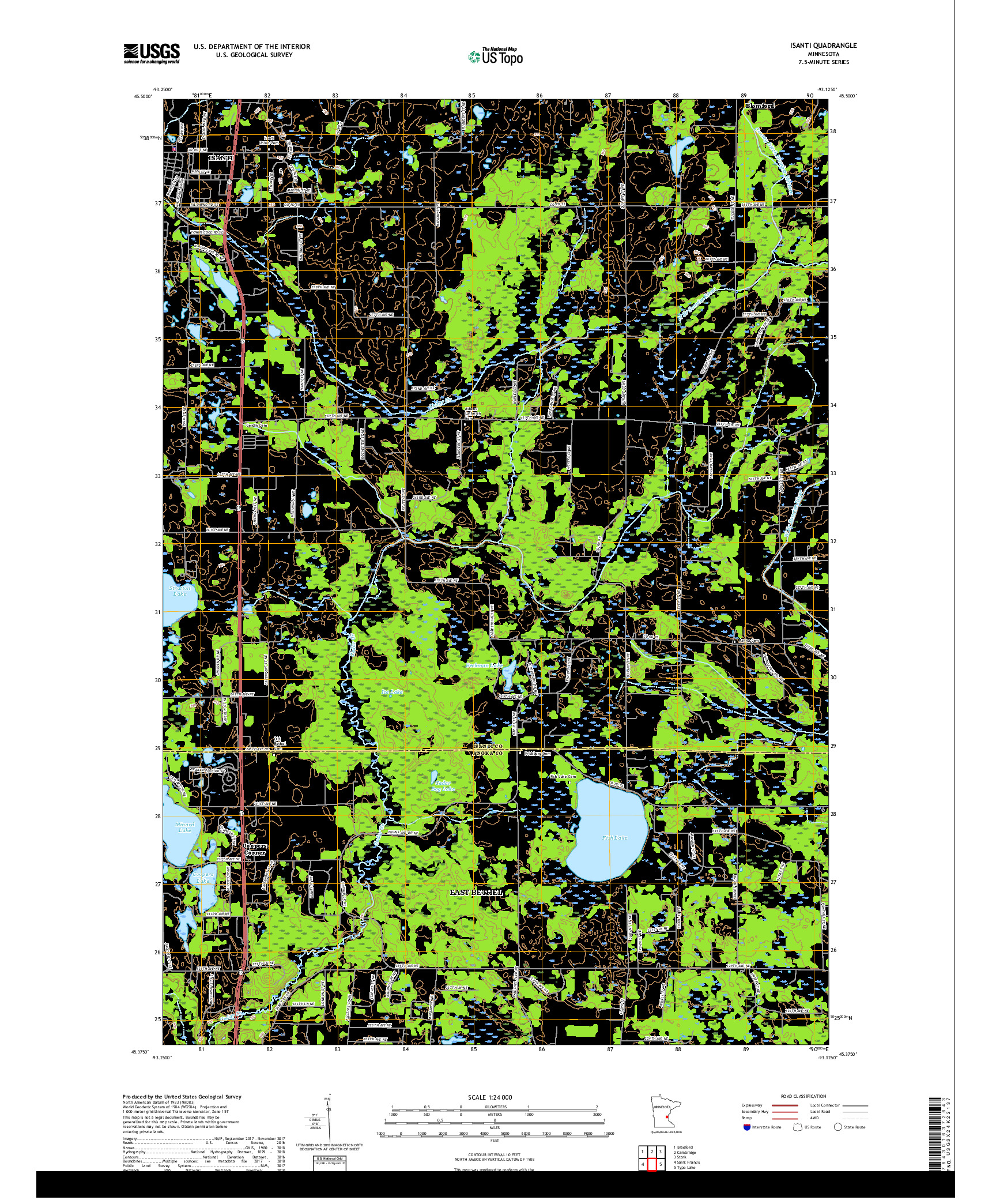 USGS US TOPO 7.5-MINUTE MAP FOR ISANTI, MN 2019