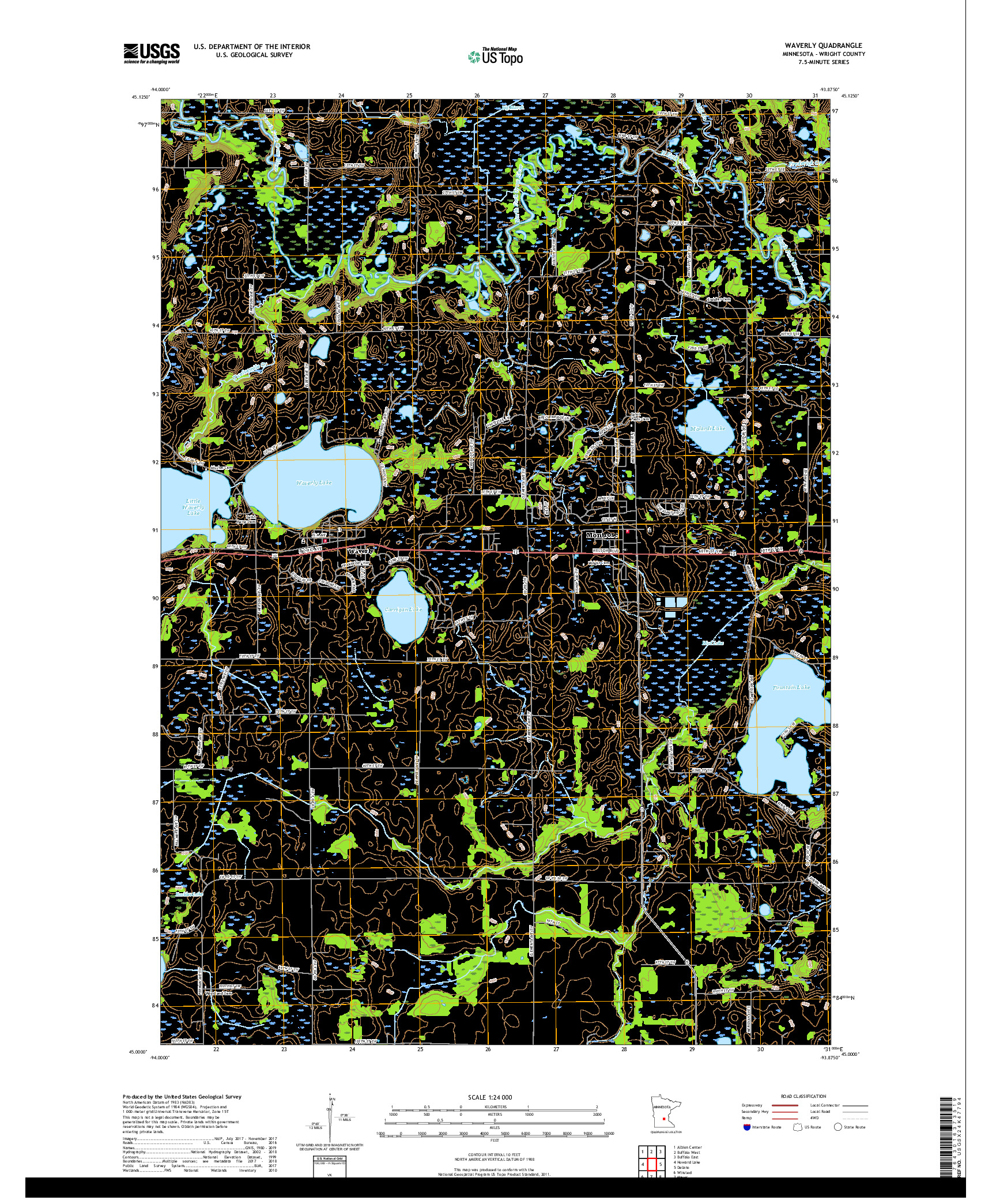USGS US TOPO 7.5-MINUTE MAP FOR WAVERLY, MN 2019