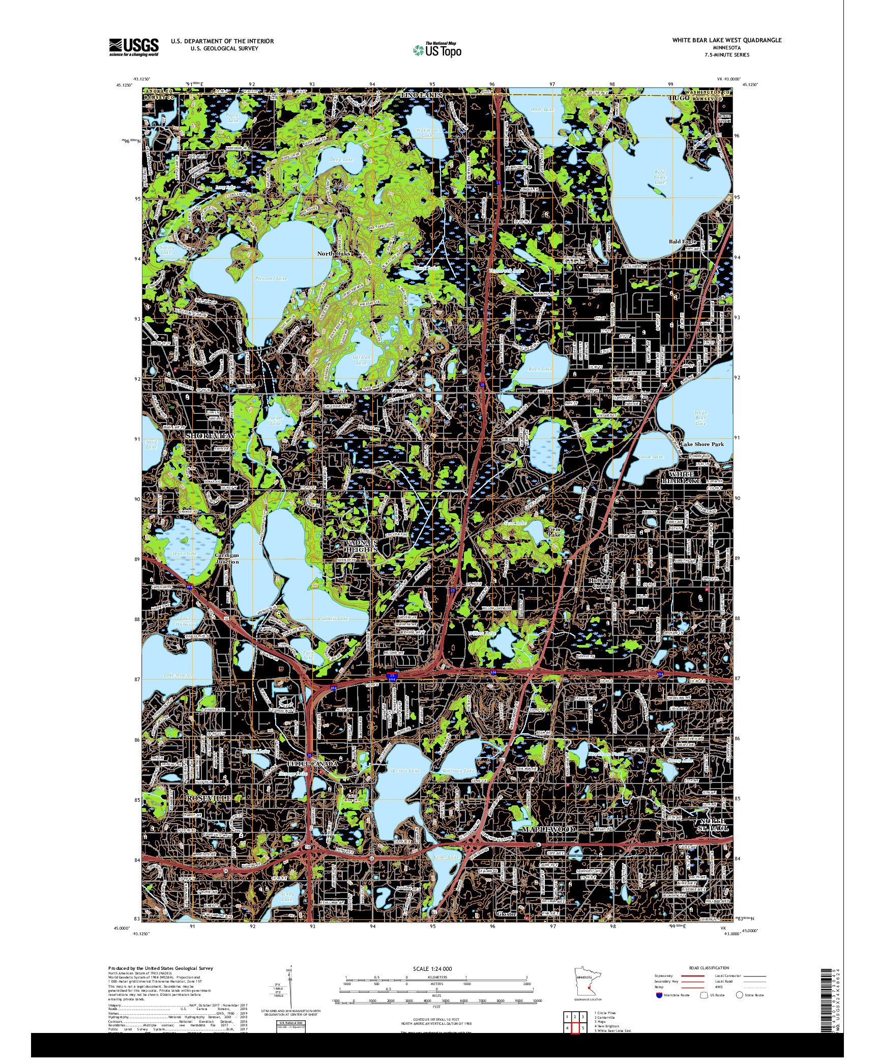 USGS US TOPO 7.5-MINUTE MAP FOR WHITE BEAR LAKE WEST, MN 2019
