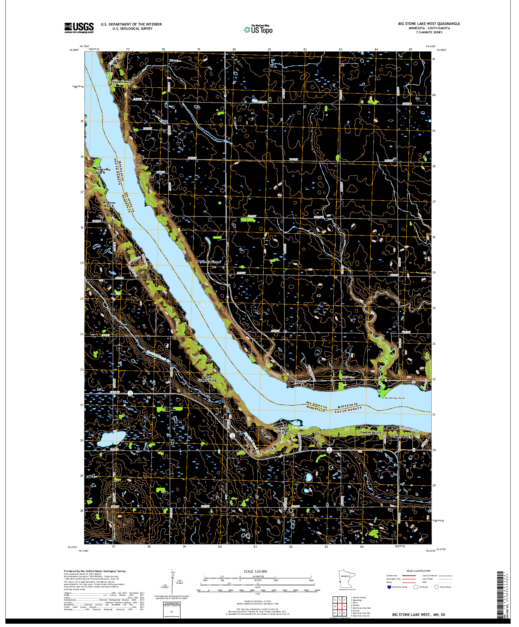 USGS US TOPO 7.5-MINUTE MAP FOR BIG STONE LAKE WEST, MN,SD 2019