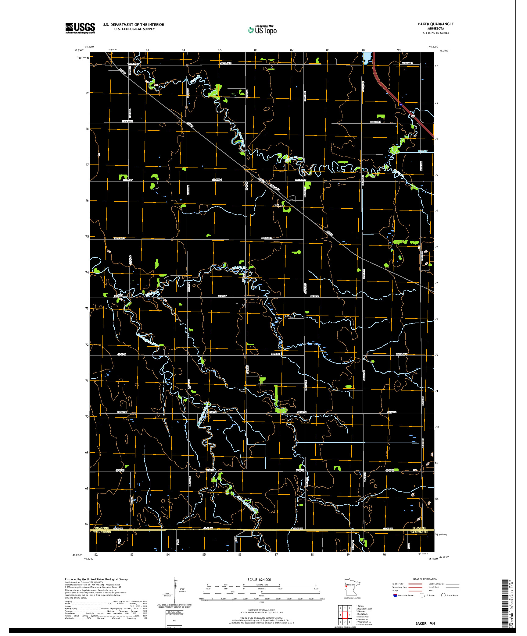 USGS US TOPO 7.5-MINUTE MAP FOR BAKER, MN 2019