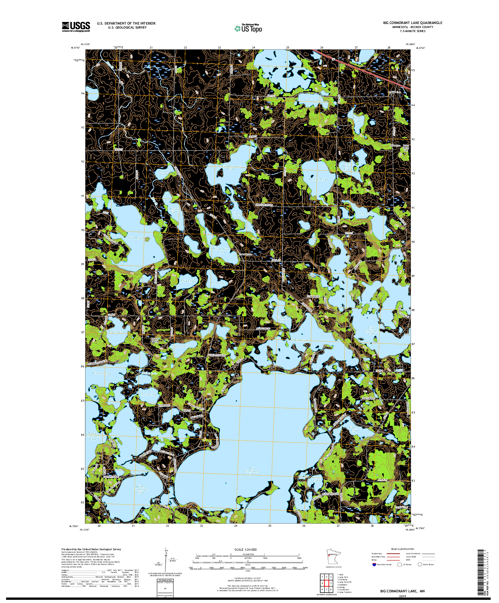 USGS US TOPO 7.5-MINUTE MAP FOR BIG CORMORANT LAKE, MN 2019
