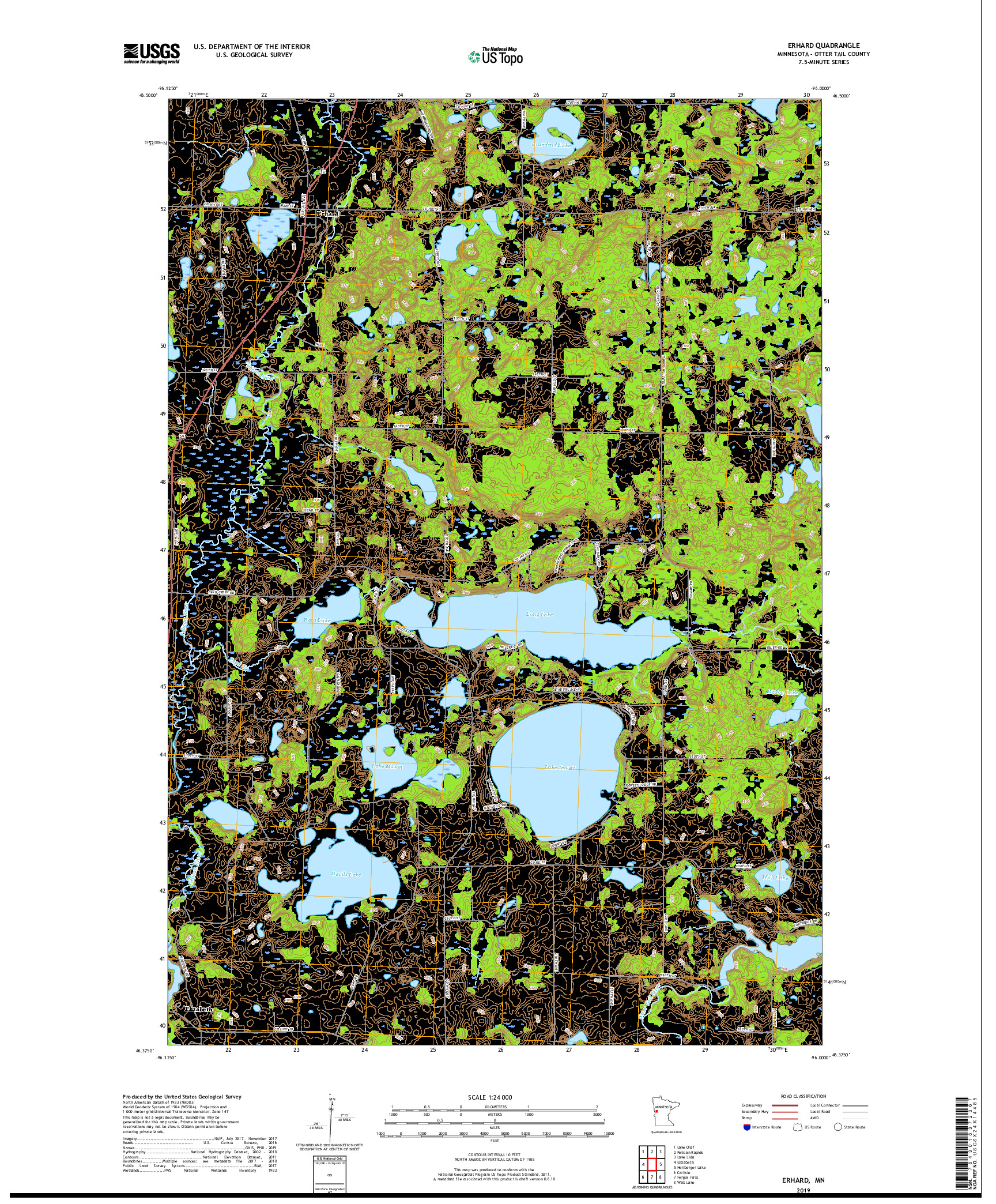 USGS US TOPO 7.5-MINUTE MAP FOR ERHARD, MN 2019
