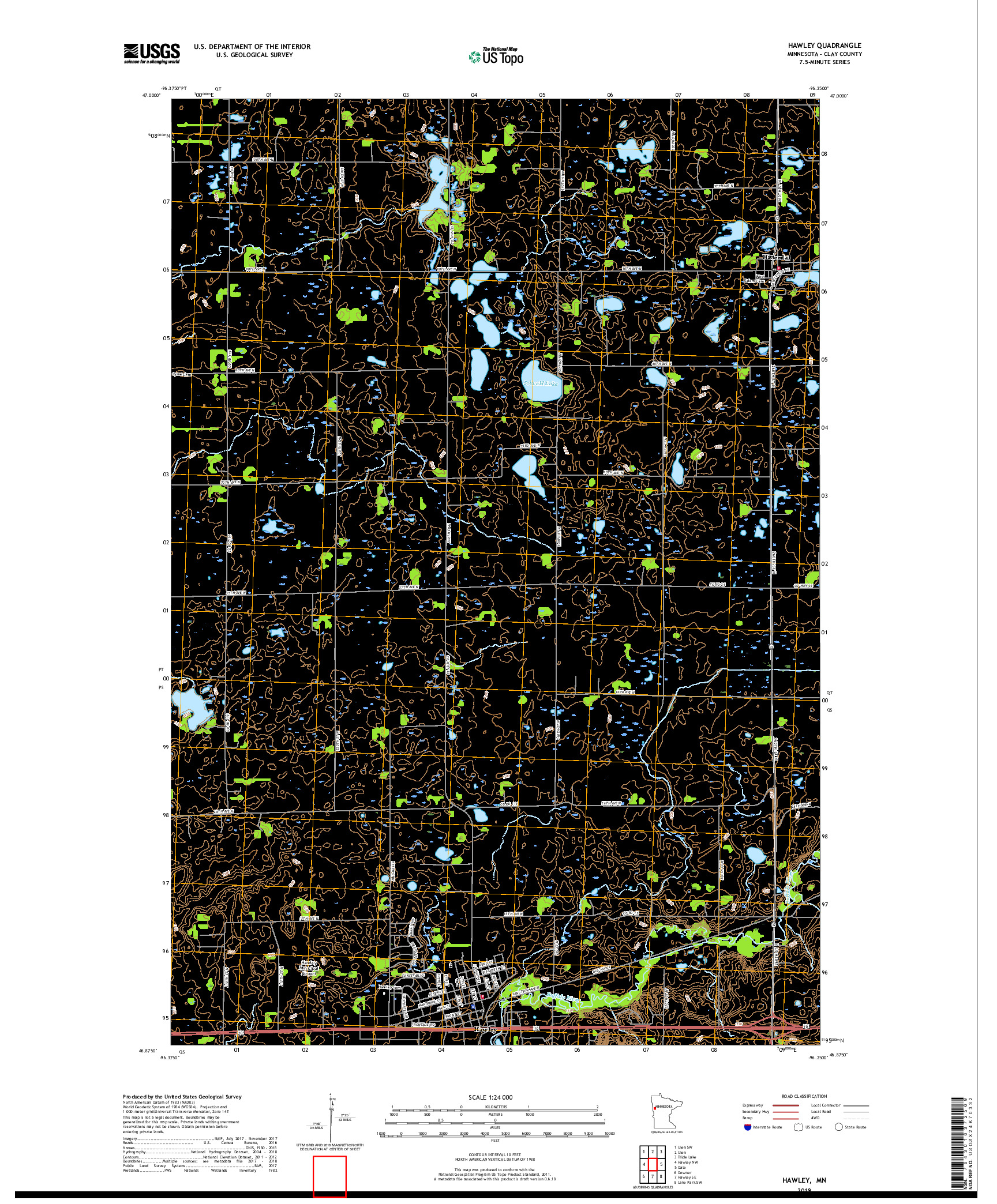 USGS US TOPO 7.5-MINUTE MAP FOR HAWLEY, MN 2019