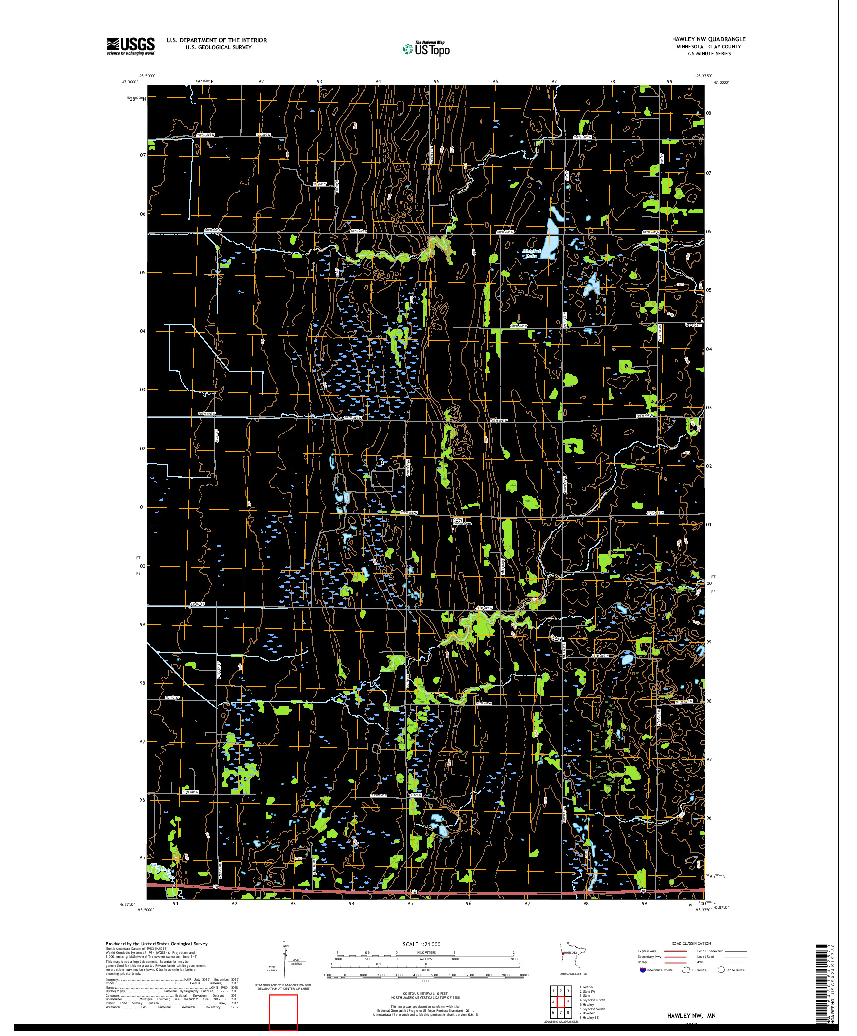 USGS US TOPO 7.5-MINUTE MAP FOR HAWLEY NW, MN 2019
