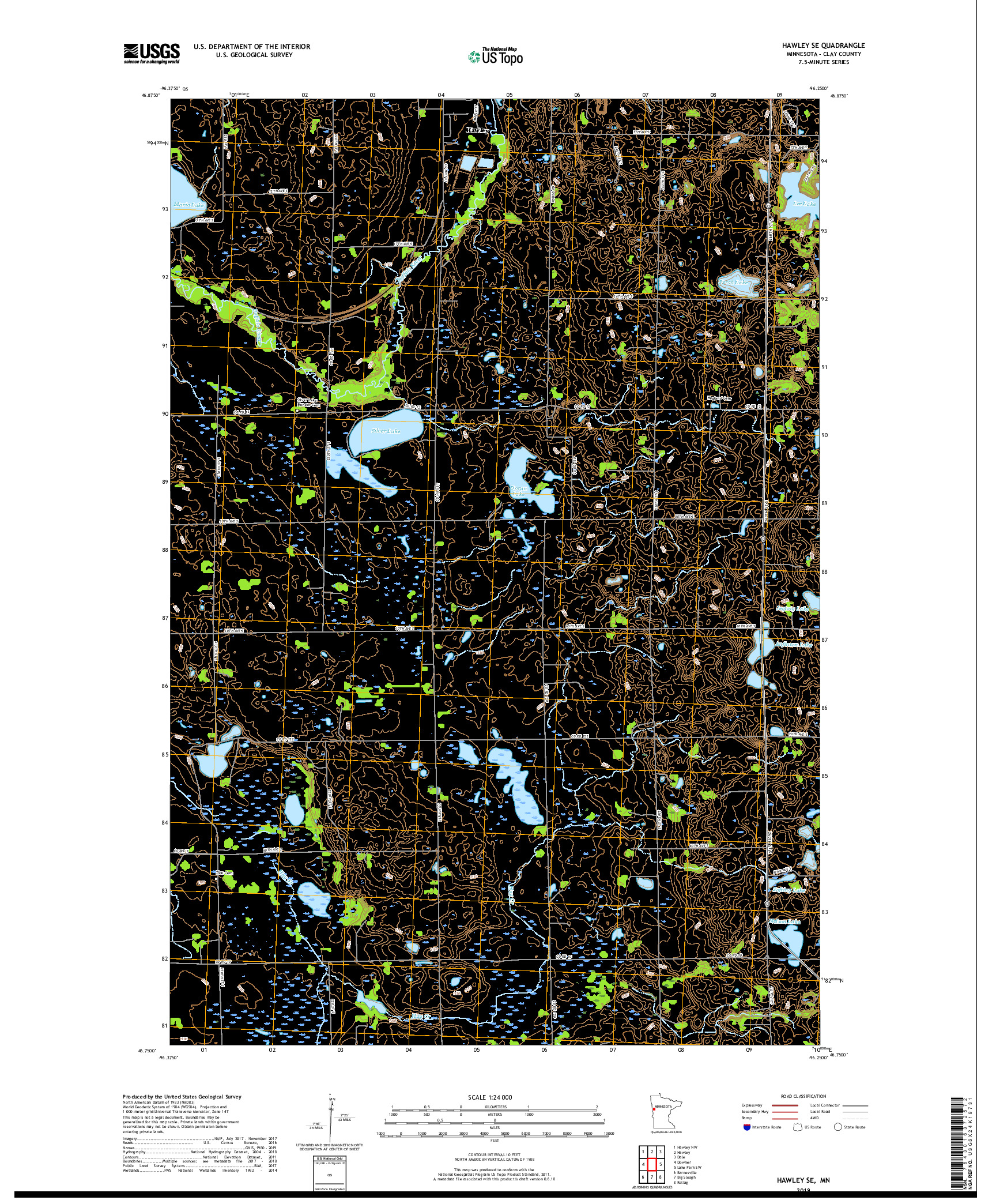 USGS US TOPO 7.5-MINUTE MAP FOR HAWLEY SE, MN 2019