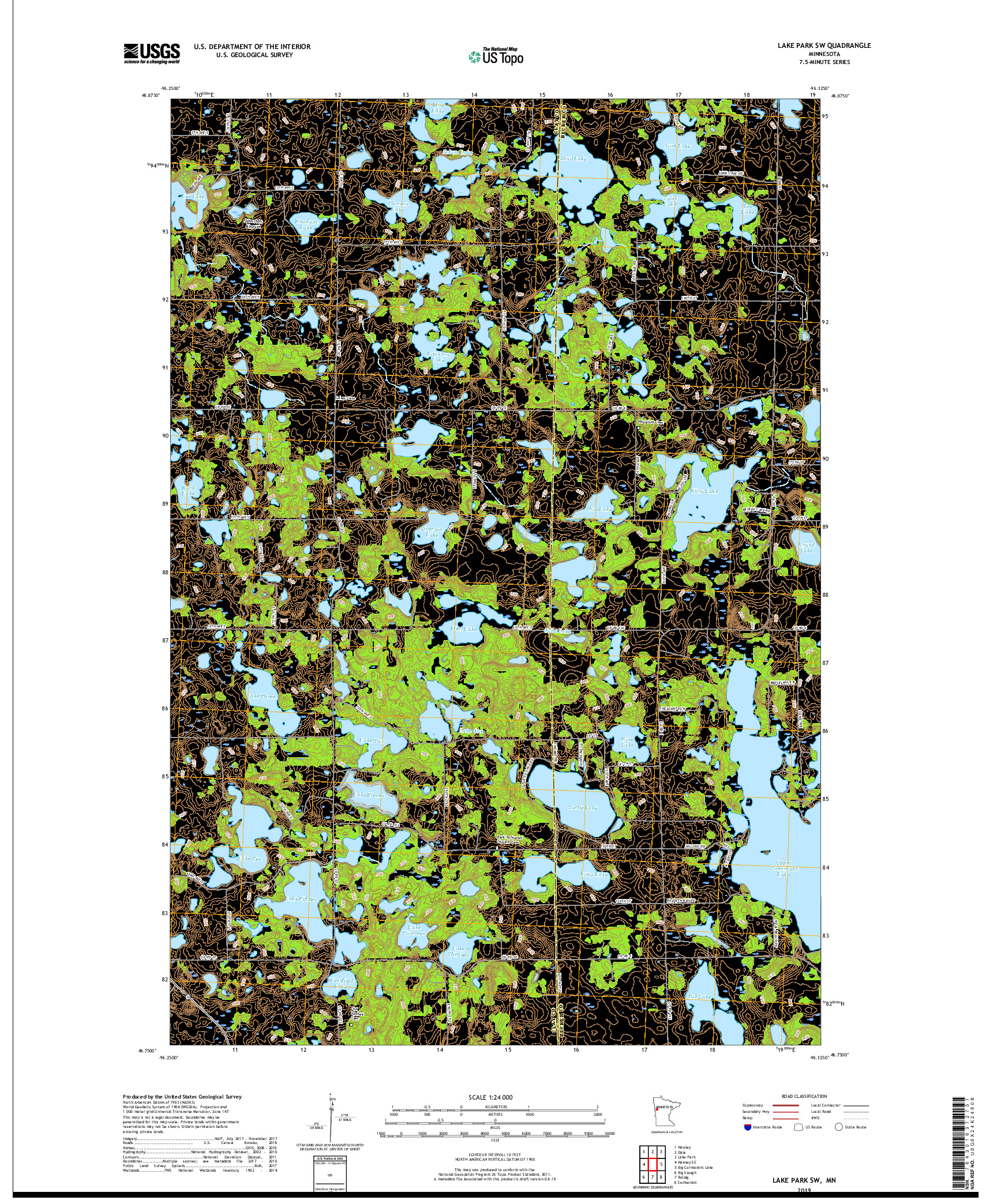 USGS US TOPO 7.5-MINUTE MAP FOR LAKE PARK SW, MN 2019