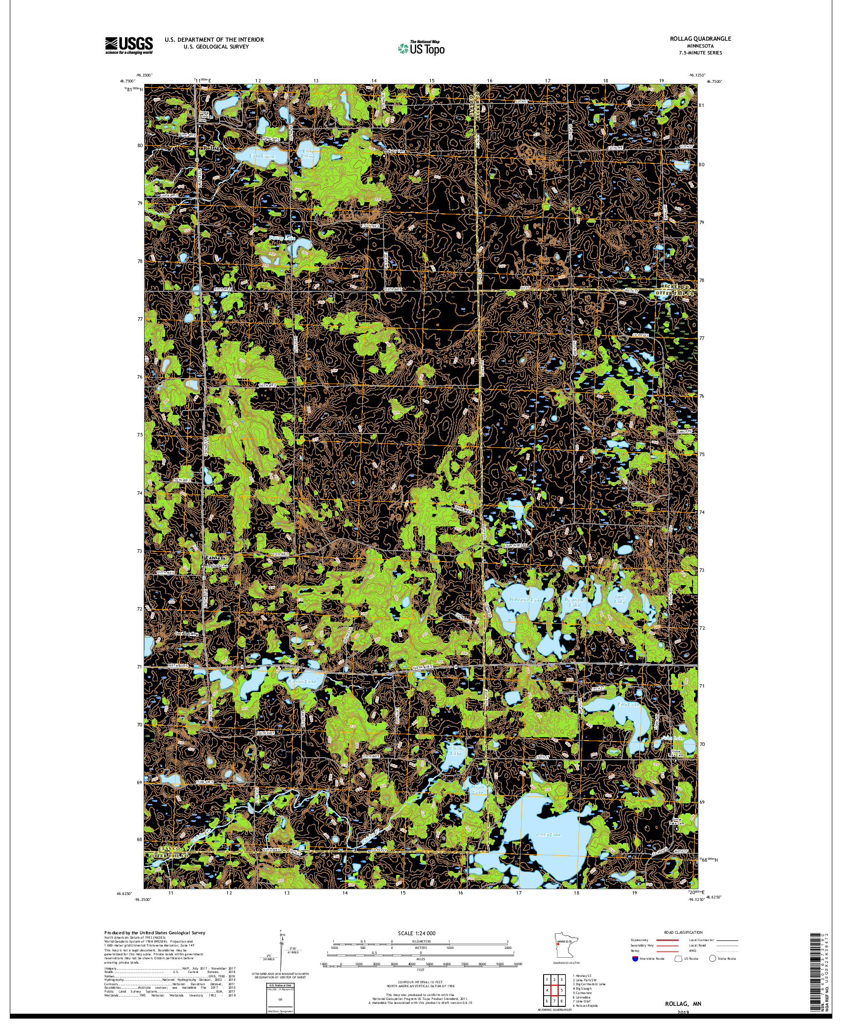 USGS US TOPO 7.5-MINUTE MAP FOR ROLLAG, MN 2019