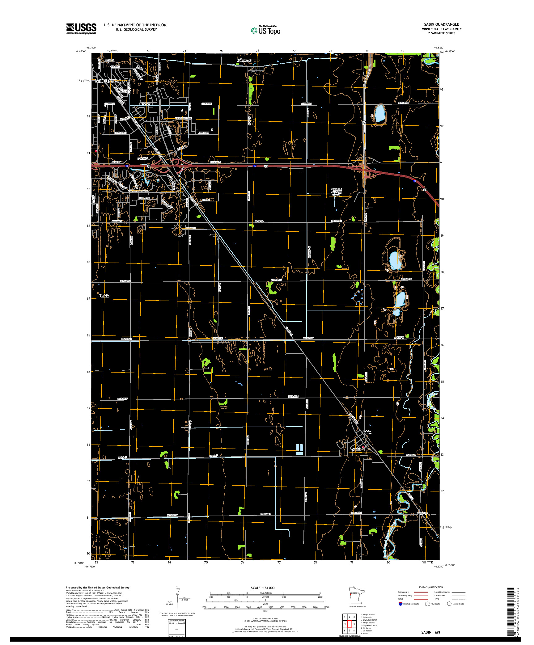 USGS US TOPO 7.5-MINUTE MAP FOR SABIN, MN 2019