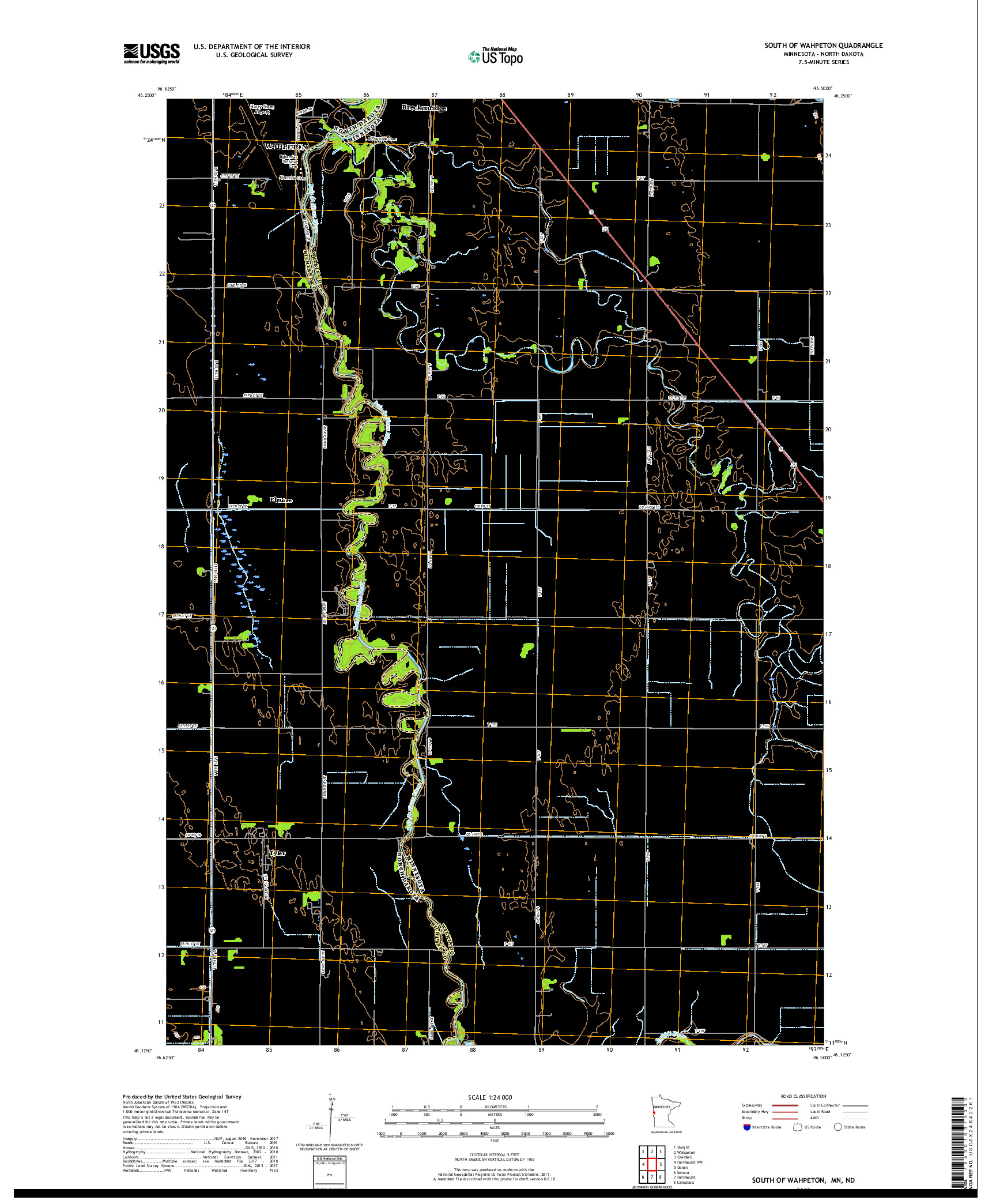 USGS US TOPO 7.5-MINUTE MAP FOR SOUTH OF WAHPETON, MN,ND 2019