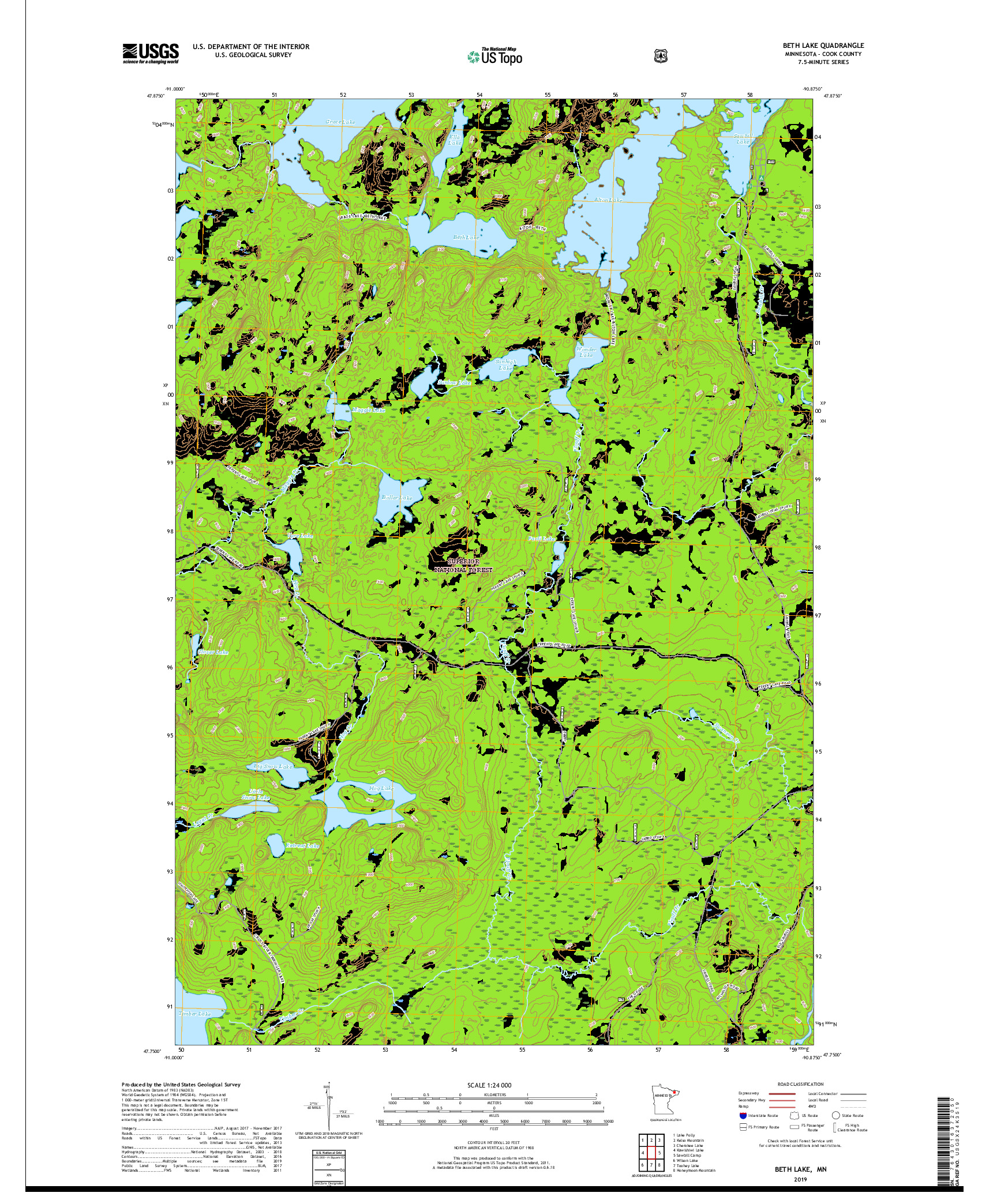 USGS US TOPO 7.5-MINUTE MAP FOR BETH LAKE, MN 2019