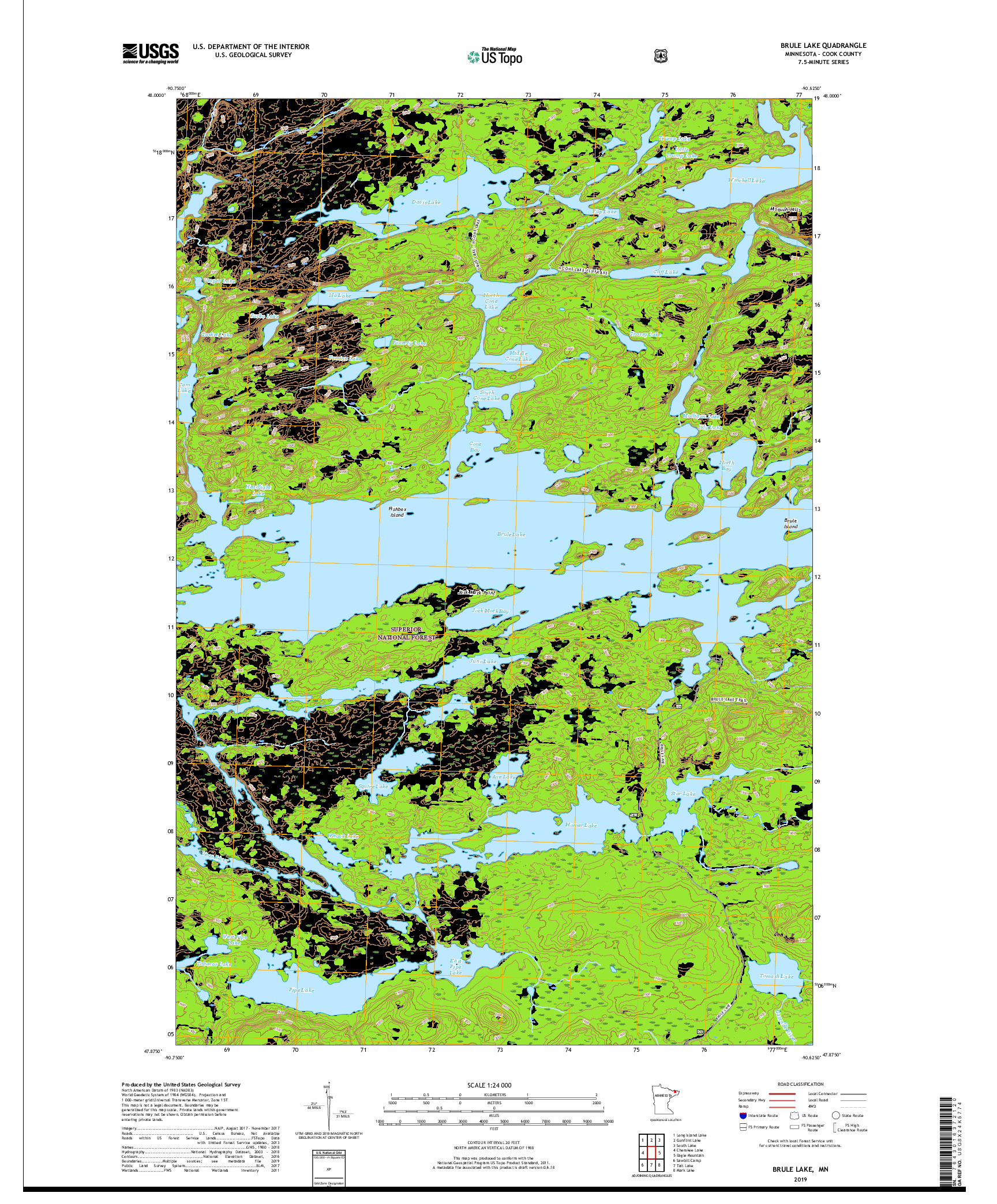 USGS US TOPO 7.5-MINUTE MAP FOR BRULE LAKE, MN 2019