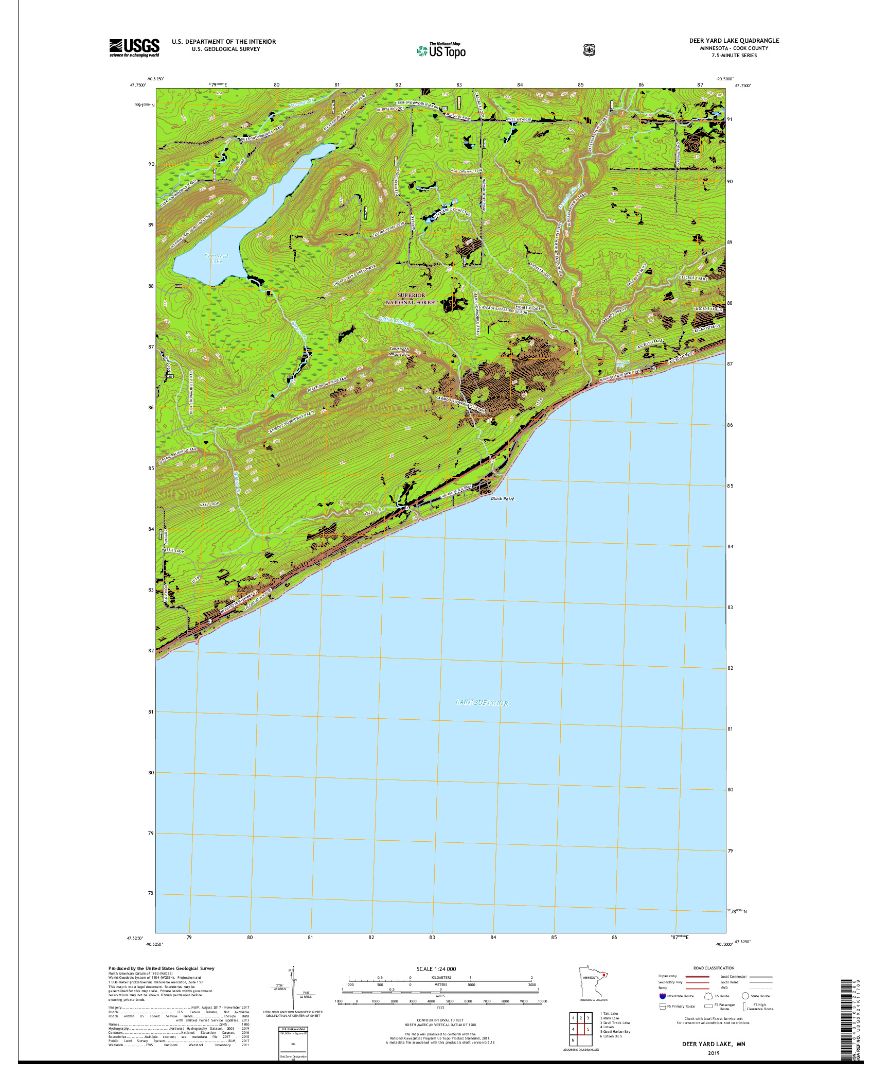 USGS US TOPO 7.5-MINUTE MAP FOR DEER YARD LAKE, MN 2019
