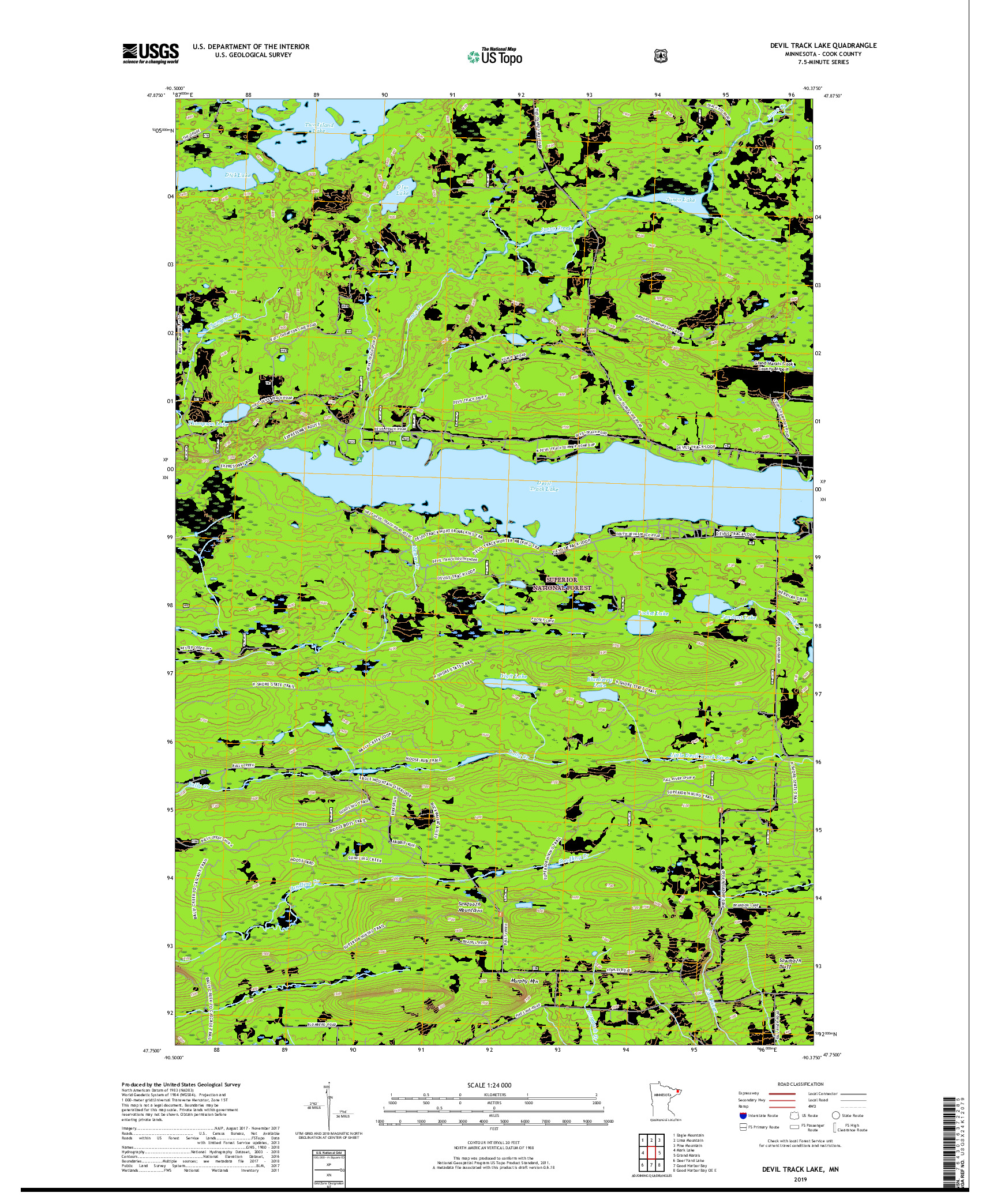 USGS US TOPO 7.5-MINUTE MAP FOR DEVIL TRACK LAKE, MN 2019