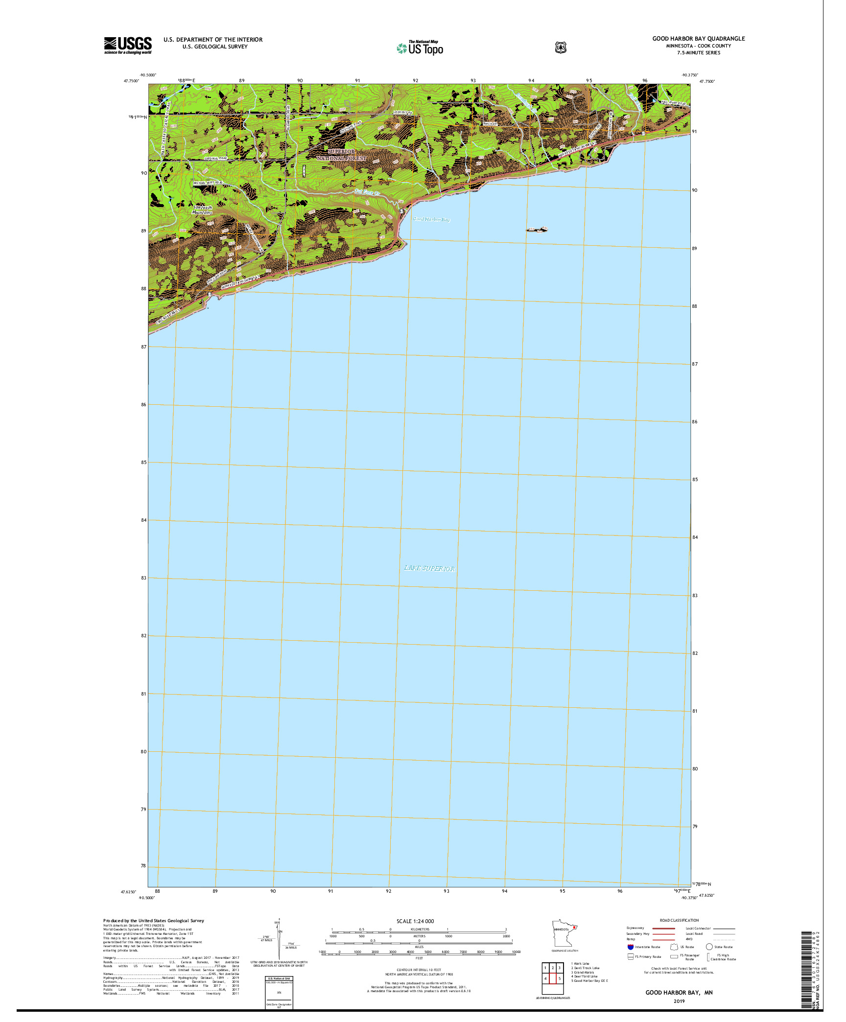 USGS US TOPO 7.5-MINUTE MAP FOR GOOD HARBOR BAY, MN 2019