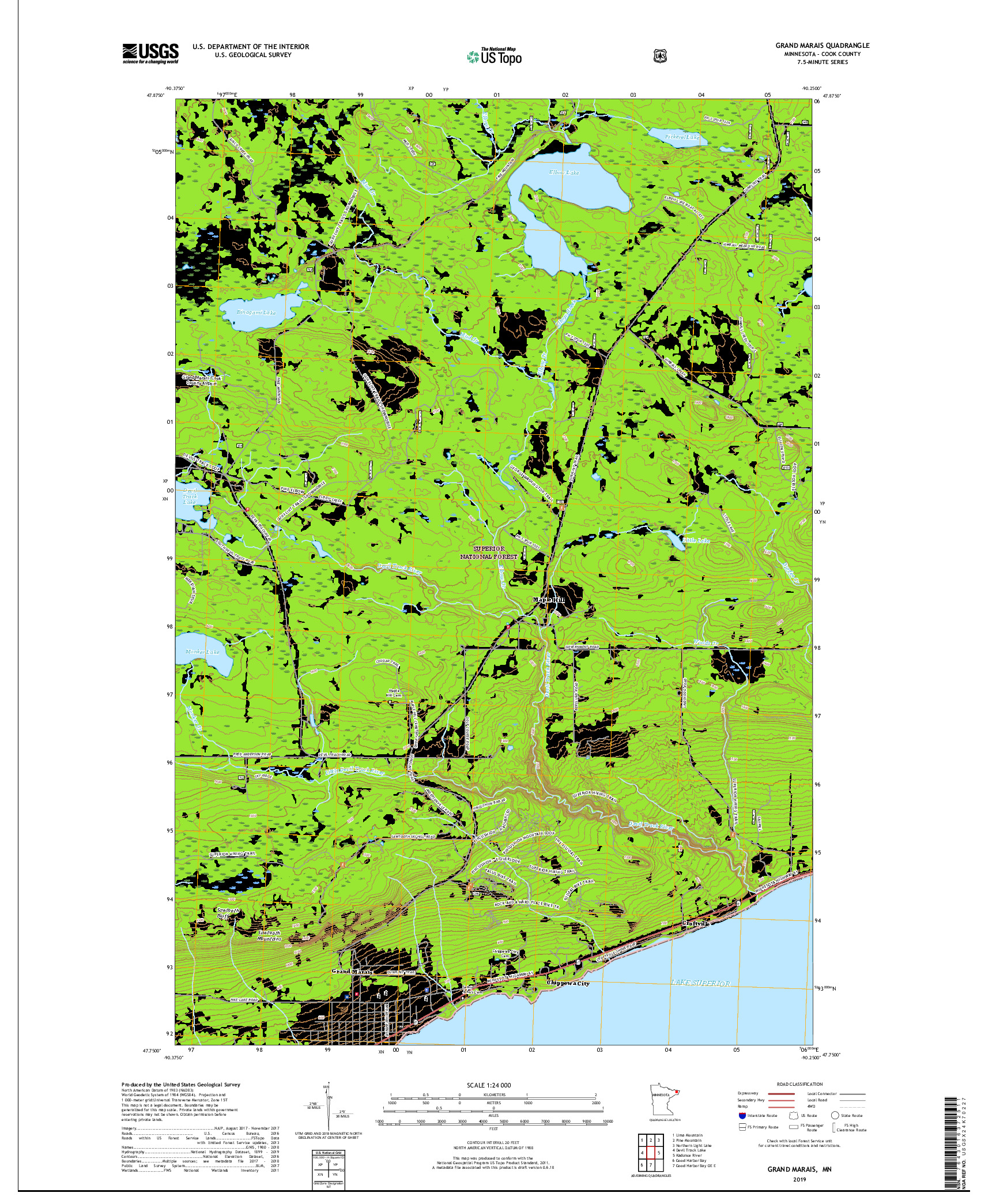 USGS US TOPO 7.5-MINUTE MAP FOR GRAND MARAIS, MN 2019