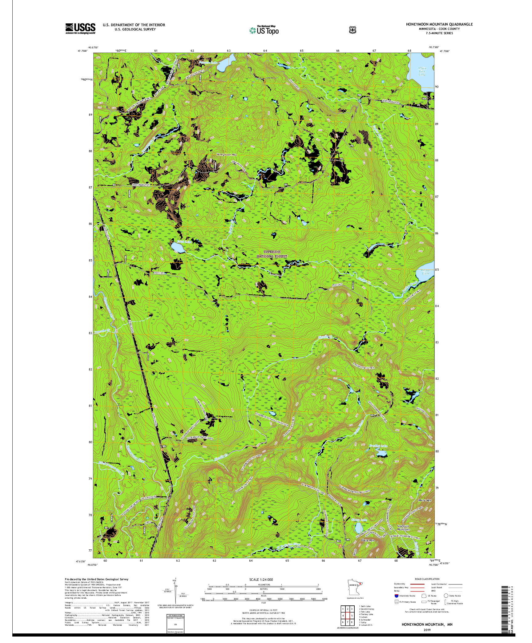 USGS US TOPO 7.5-MINUTE MAP FOR HONEYMOON MOUNTAIN, MN 2019