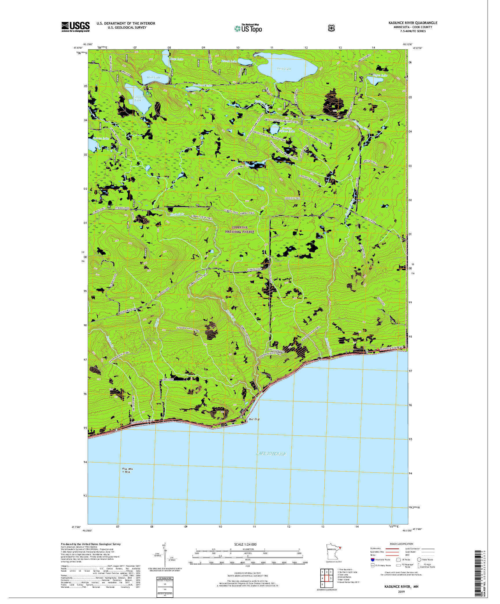 USGS US TOPO 7.5-MINUTE MAP FOR KADUNCE RIVER, MN 2019