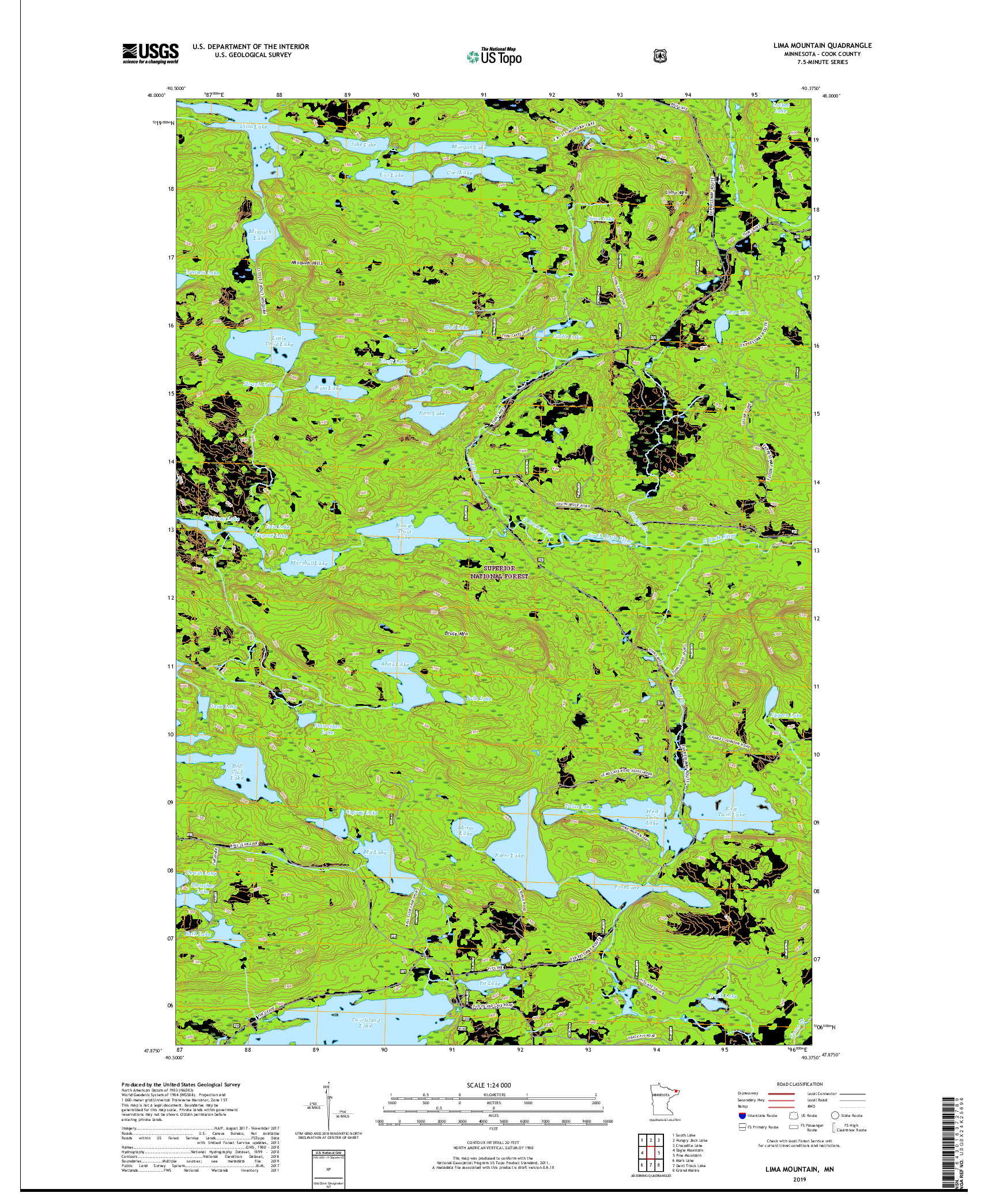 USGS US TOPO 7.5-MINUTE MAP FOR LIMA MOUNTAIN, MN 2019