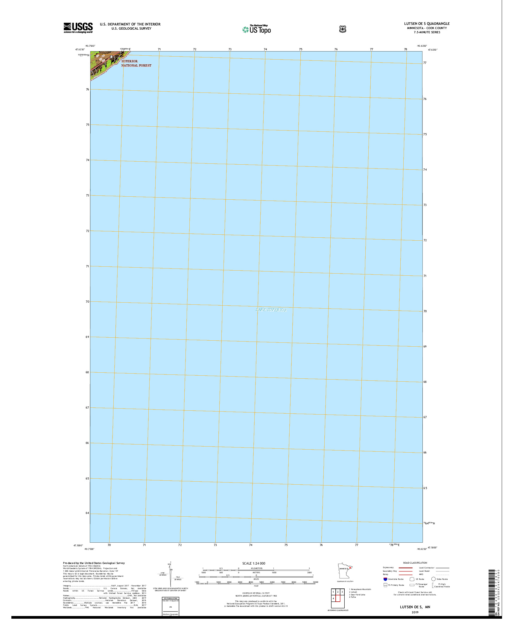 USGS US TOPO 7.5-MINUTE MAP FOR LUTSEN OE S, MN 2019