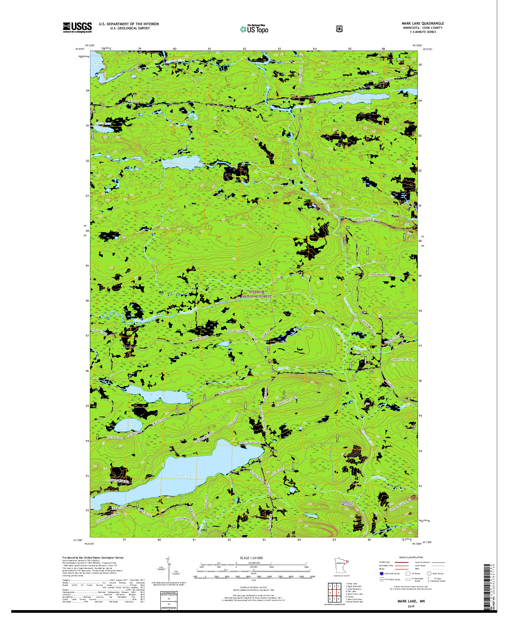 USGS US TOPO 7.5-MINUTE MAP FOR MARK LAKE, MN 2019