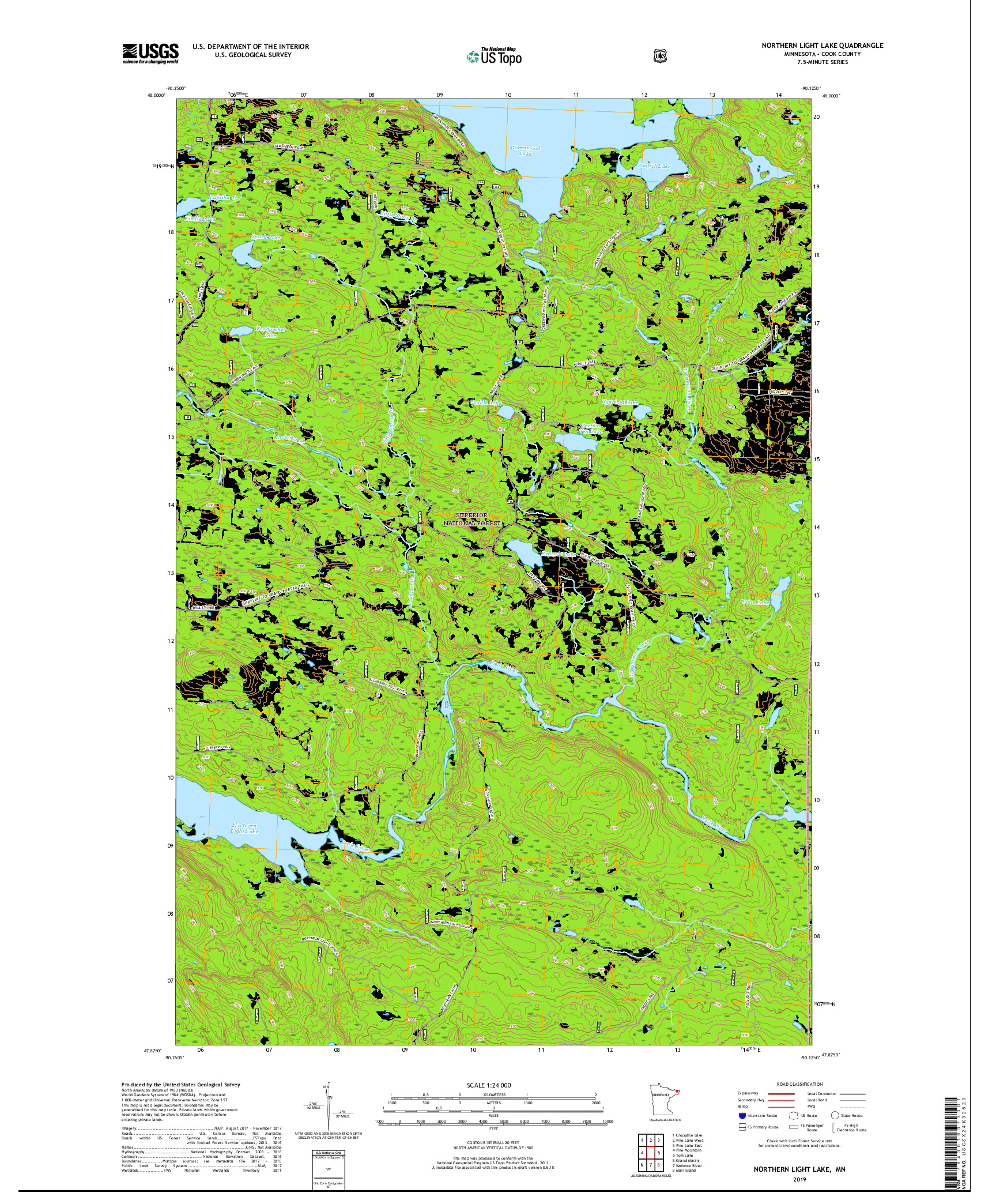 USGS US TOPO 7.5-MINUTE MAP FOR NORTHERN LIGHT LAKE, MN 2019