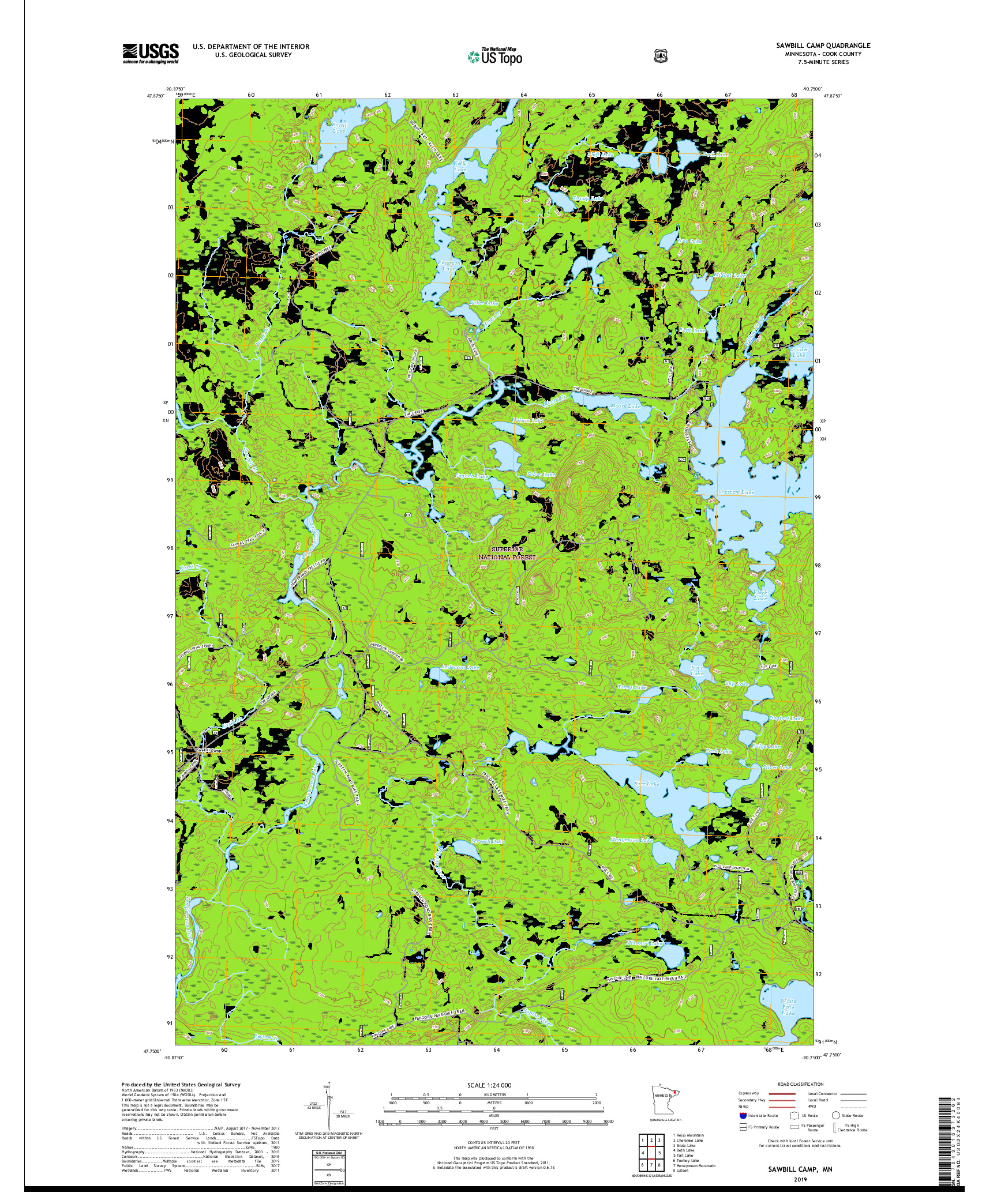 USGS US TOPO 7.5-MINUTE MAP FOR SAWBILL CAMP, MN 2019