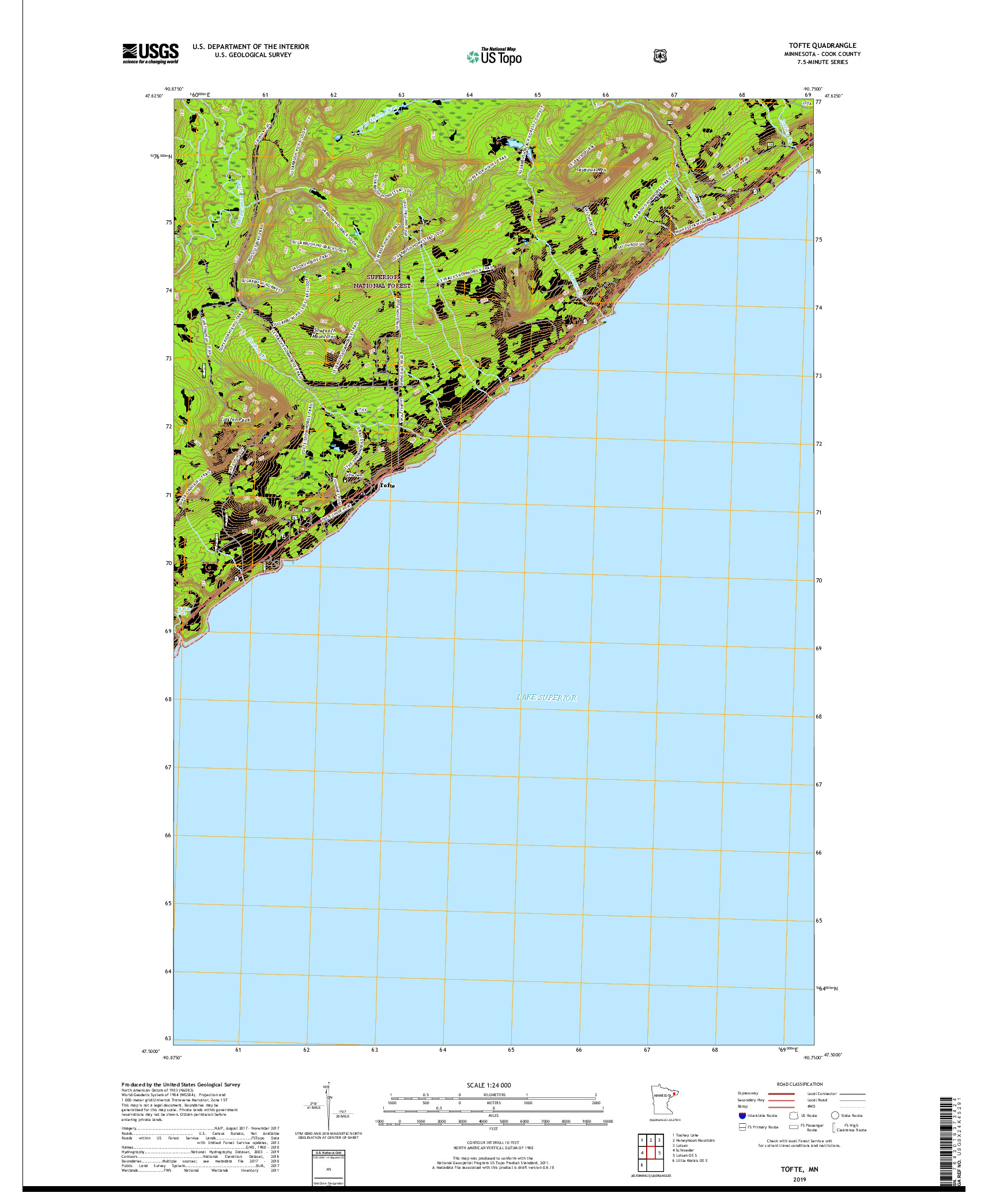 USGS US TOPO 7.5-MINUTE MAP FOR TOFTE, MN 2019