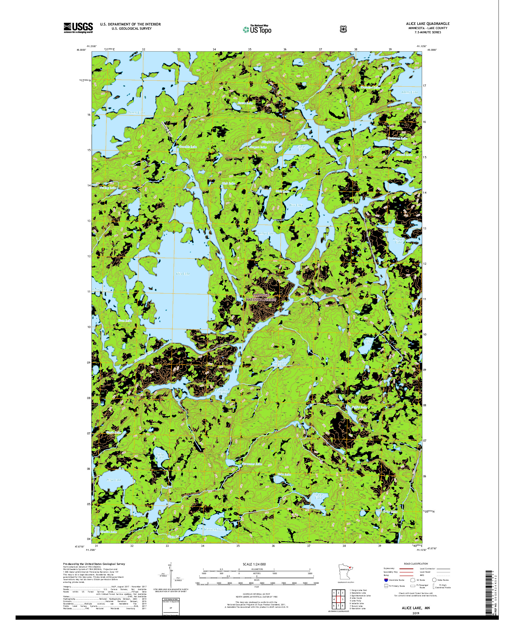 USGS US TOPO 7.5-MINUTE MAP FOR ALICE LAKE, MN 2019