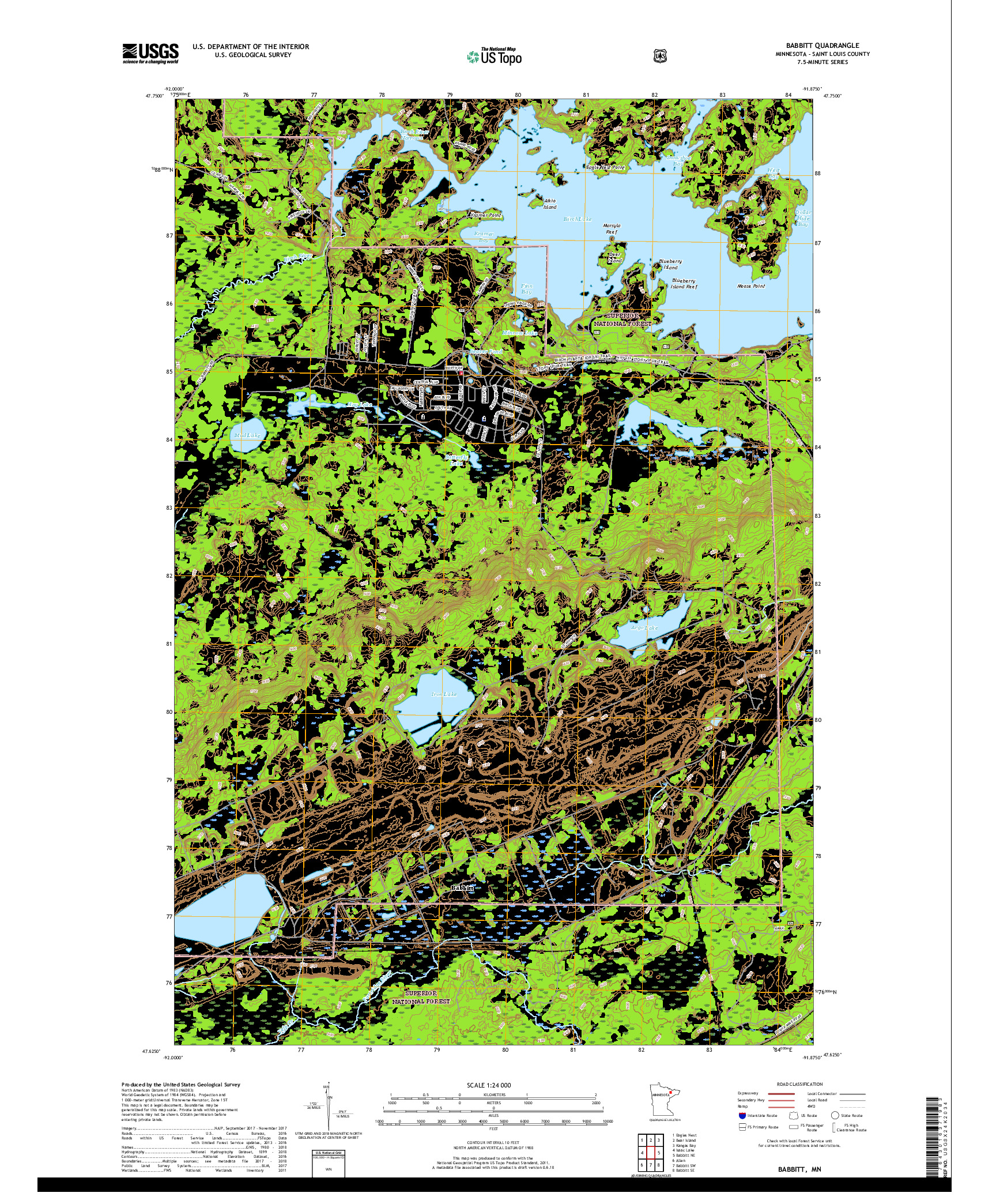 USGS US TOPO 7.5-MINUTE MAP FOR BABBITT, MN 2019