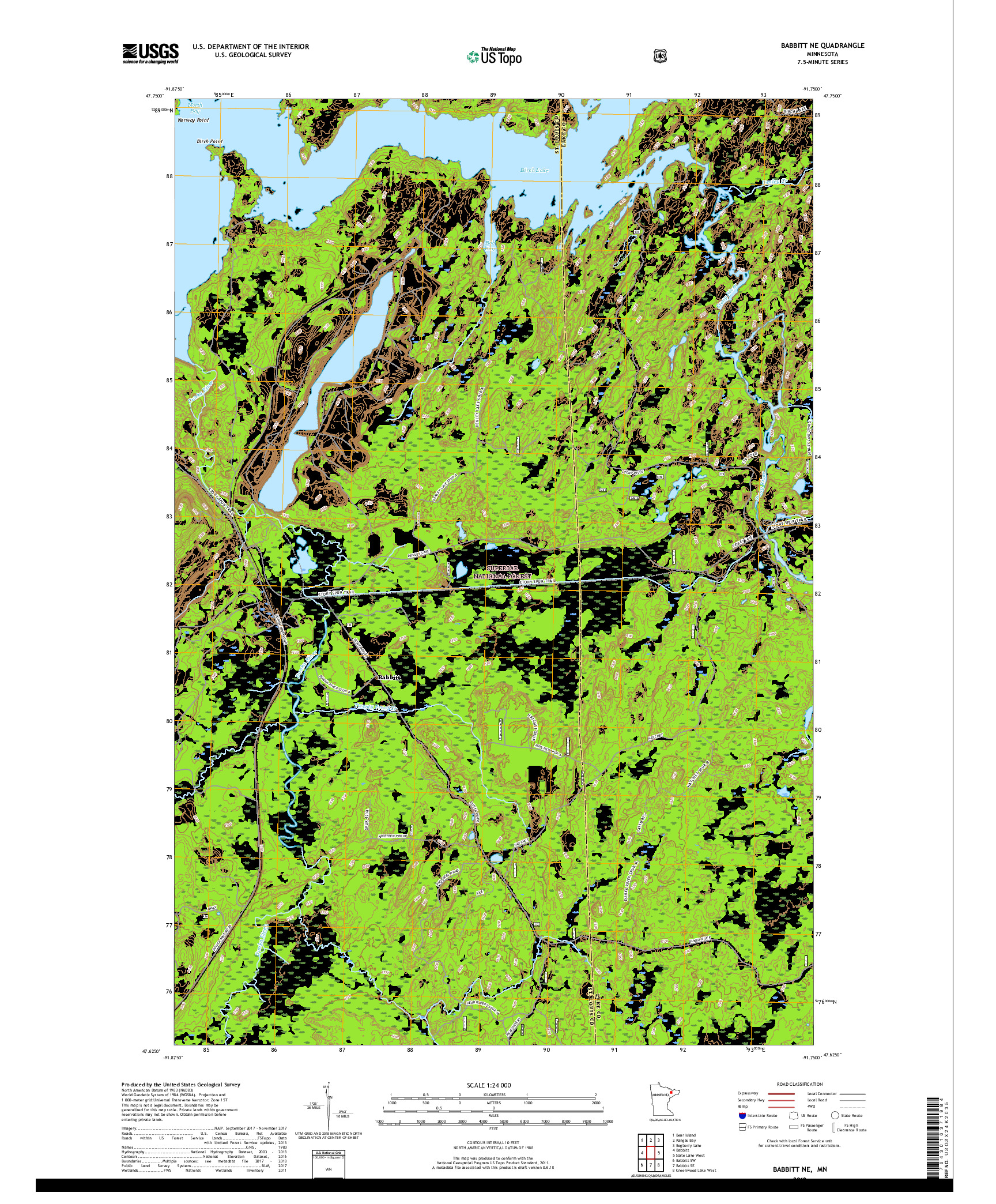 USGS US TOPO 7.5-MINUTE MAP FOR BABBITT NE, MN 2019