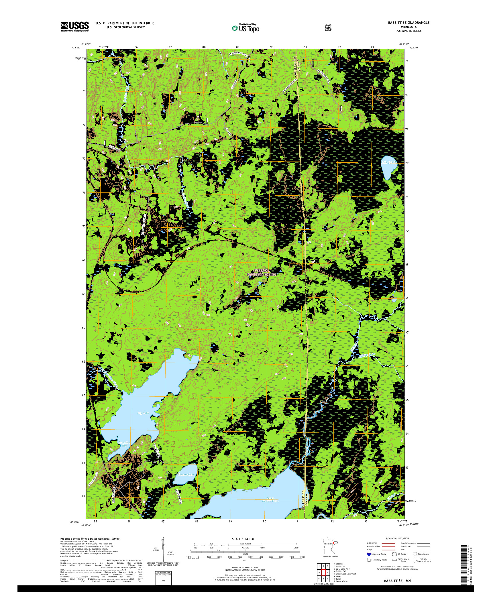 USGS US TOPO 7.5-MINUTE MAP FOR BABBITT SE, MN 2019