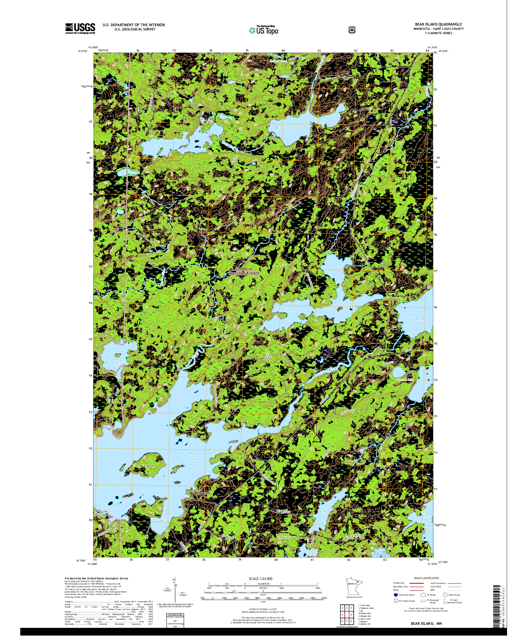 USGS US TOPO 7.5-MINUTE MAP FOR BEAR ISLAND, MN 2019