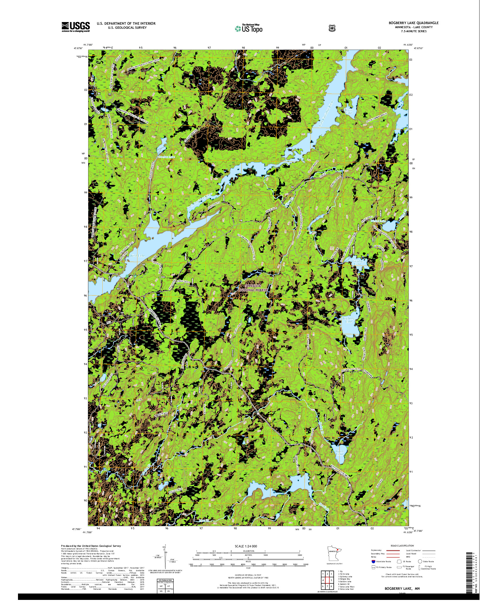 USGS US TOPO 7.5-MINUTE MAP FOR BOGBERRY LAKE, MN 2019