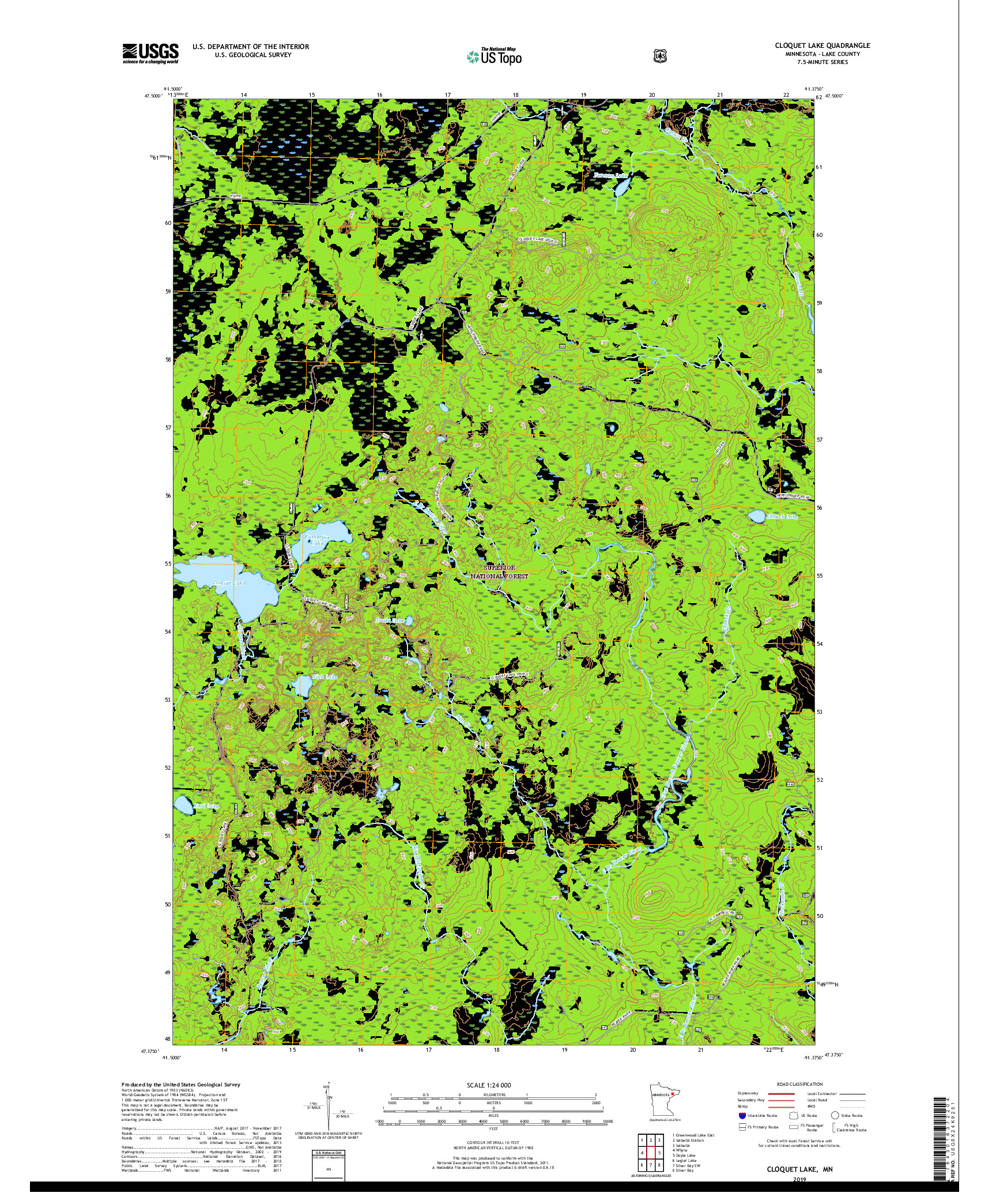 USGS US TOPO 7.5-MINUTE MAP FOR CLOQUET LAKE, MN 2019