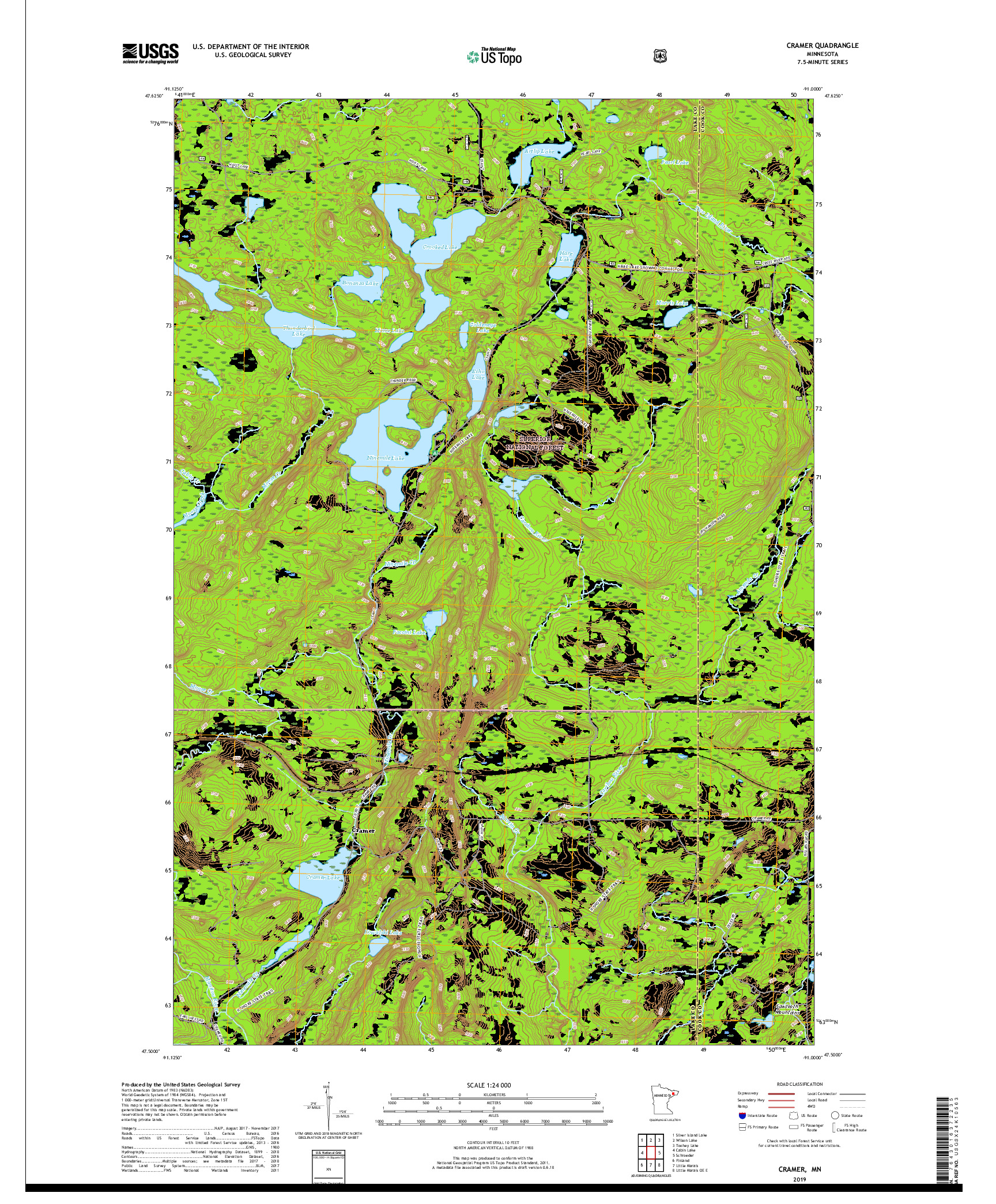 USGS US TOPO 7.5-MINUTE MAP FOR CRAMER, MN 2019