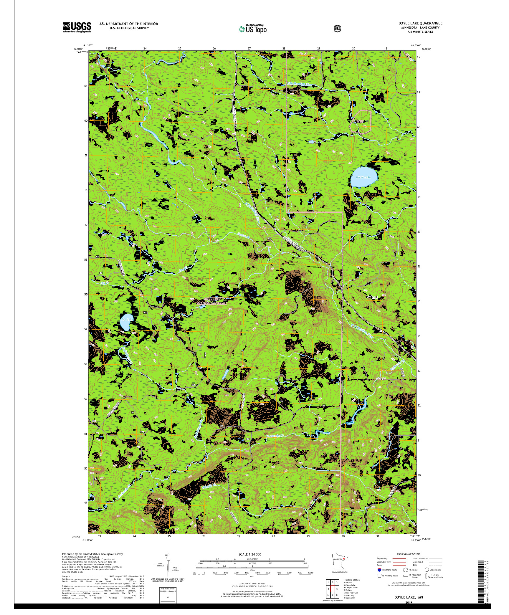 USGS US TOPO 7.5-MINUTE MAP FOR DOYLE LAKE, MN 2019