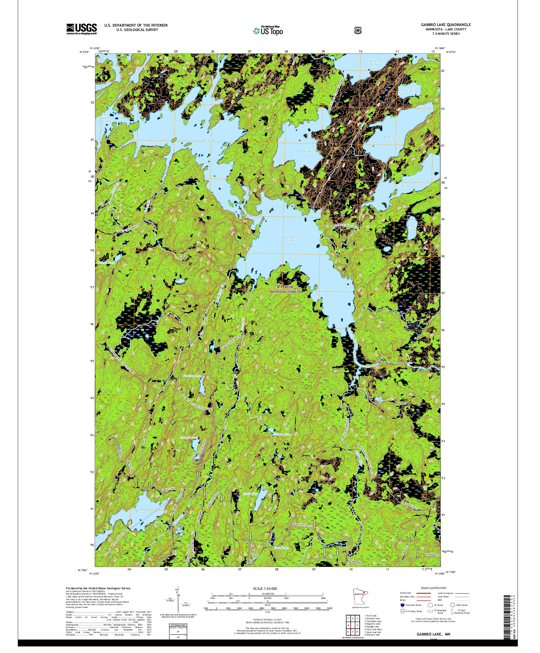 USGS US TOPO 7.5-MINUTE MAP FOR GABBRO LAKE, MN 2019