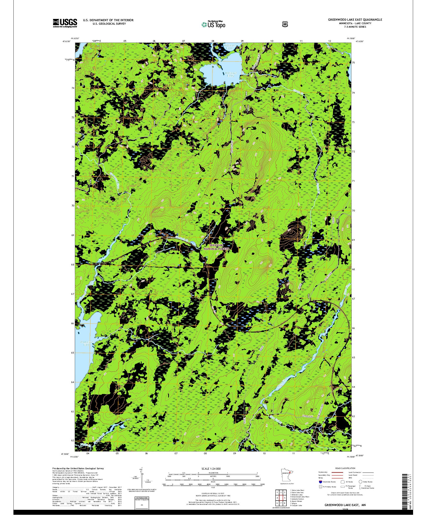 USGS US TOPO 7.5-MINUTE MAP FOR GREENWOOD LAKE EAST, MN 2019