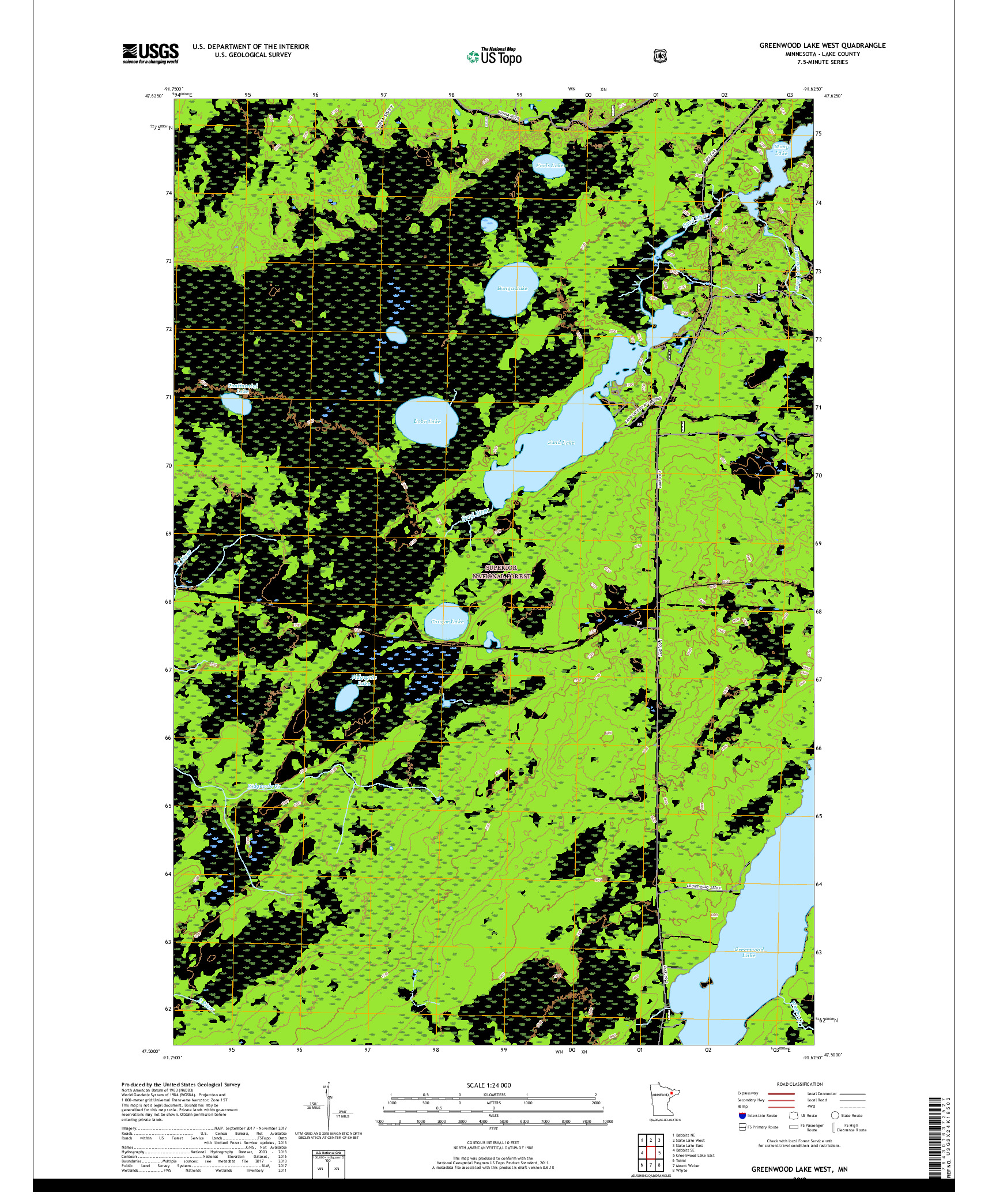 USGS US TOPO 7.5-MINUTE MAP FOR GREENWOOD LAKE WEST, MN 2019