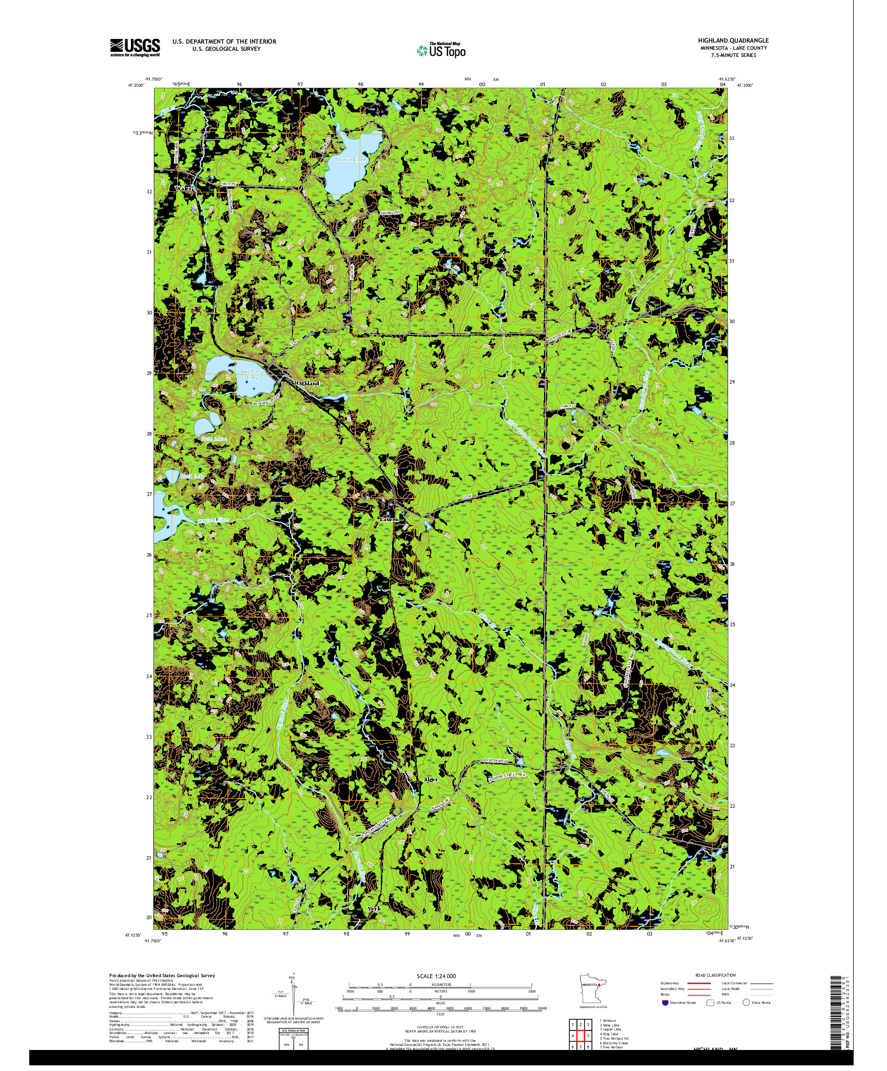 USGS US TOPO 7.5-MINUTE MAP FOR HIGHLAND, MN 2019