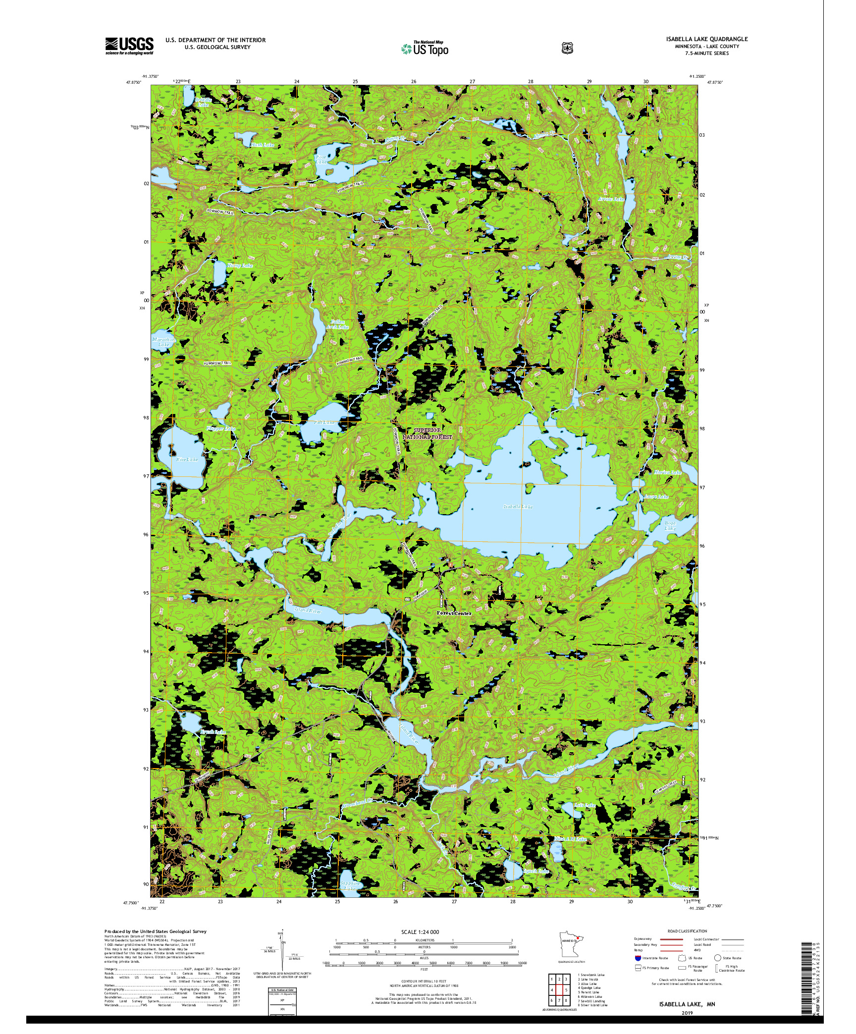 USGS US TOPO 7.5-MINUTE MAP FOR ISABELLA LAKE, MN 2019