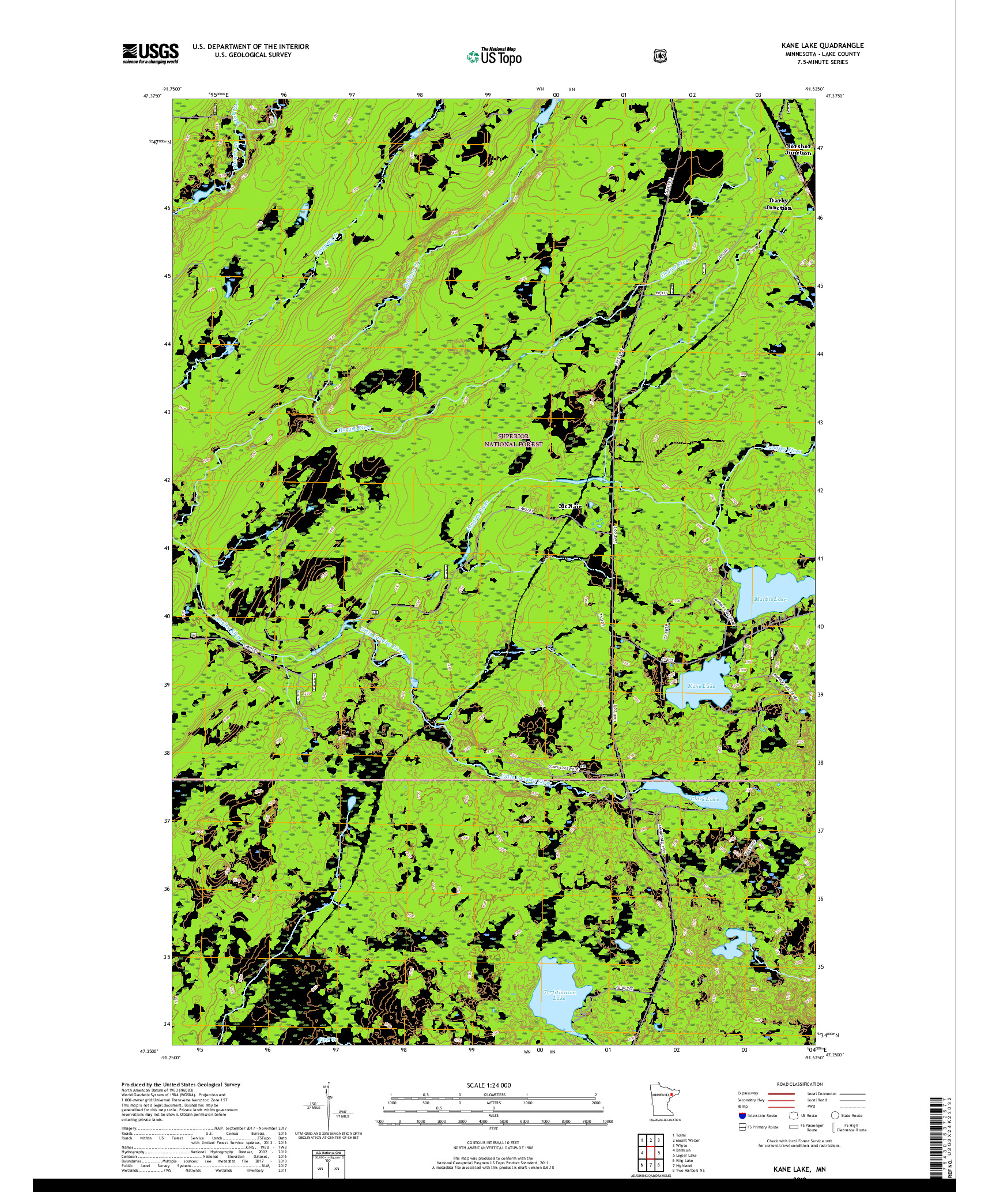 USGS US TOPO 7.5-MINUTE MAP FOR KANE LAKE, MN 2019