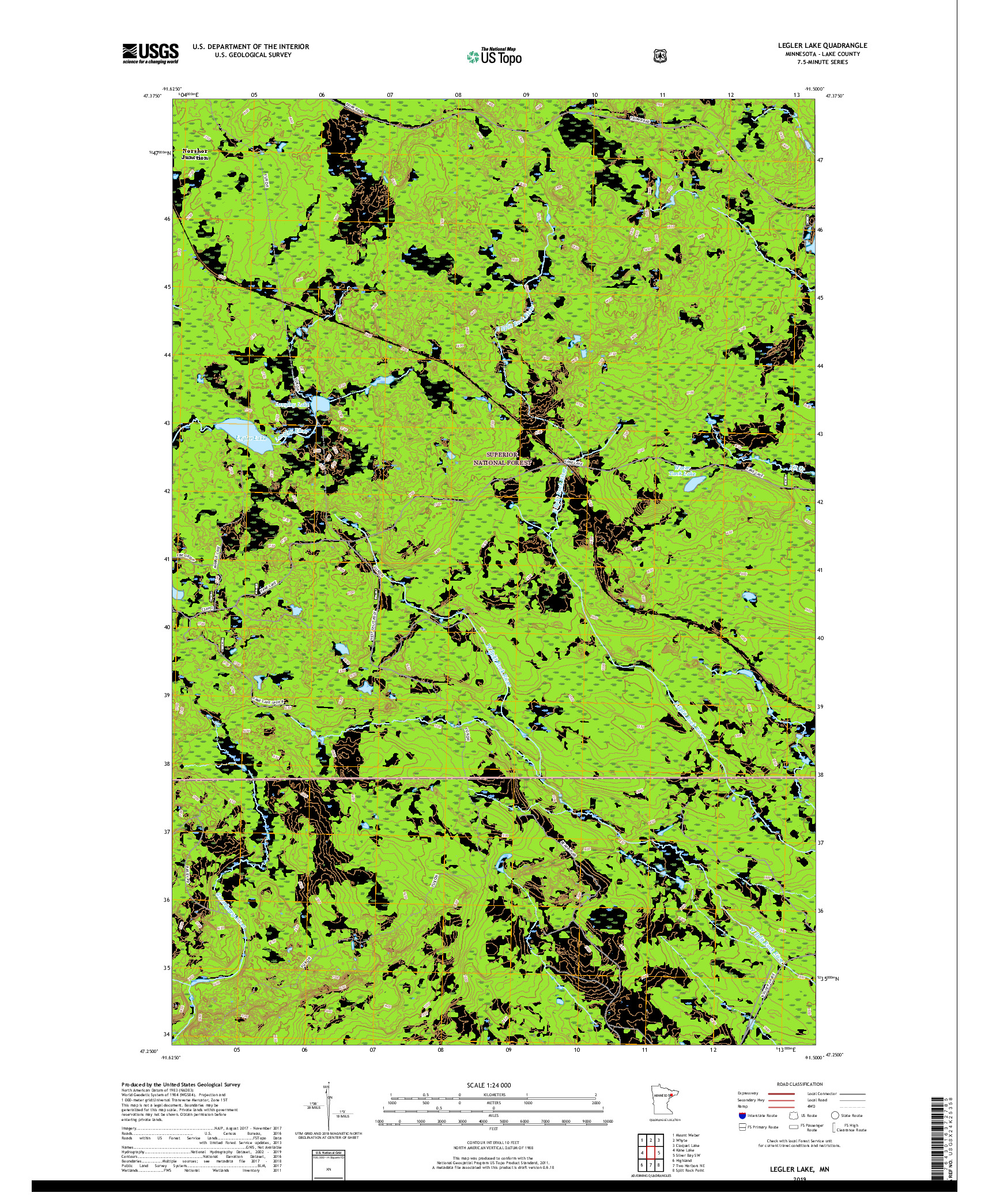 USGS US TOPO 7.5-MINUTE MAP FOR LEGLER LAKE, MN 2019