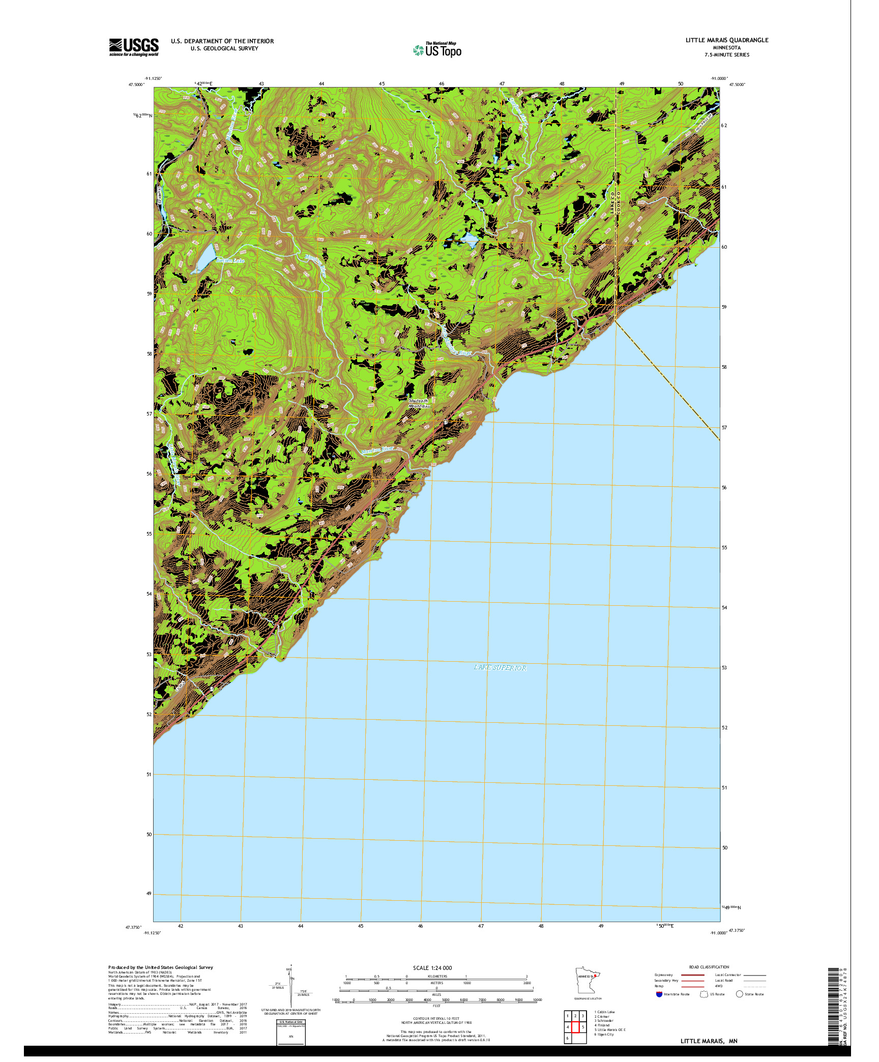 USGS US TOPO 7.5-MINUTE MAP FOR LITTLE MARAIS, MN 2019