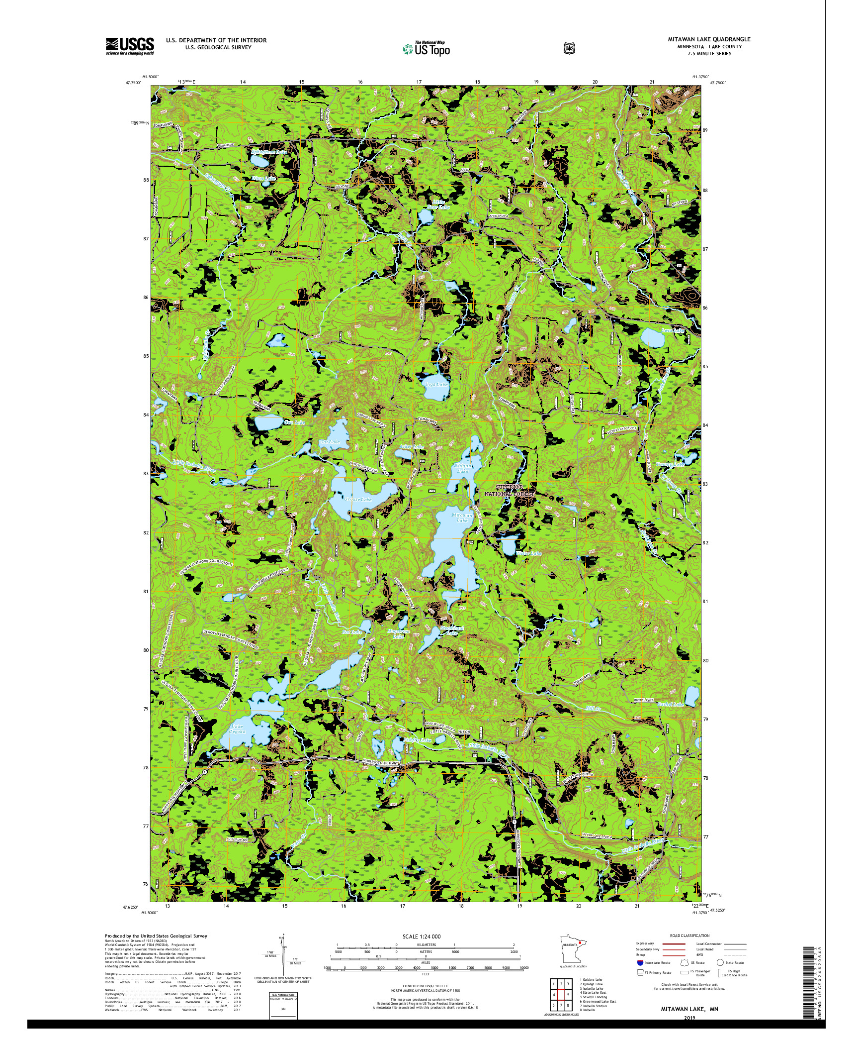 USGS US TOPO 7.5-MINUTE MAP FOR MITAWAN LAKE, MN 2019