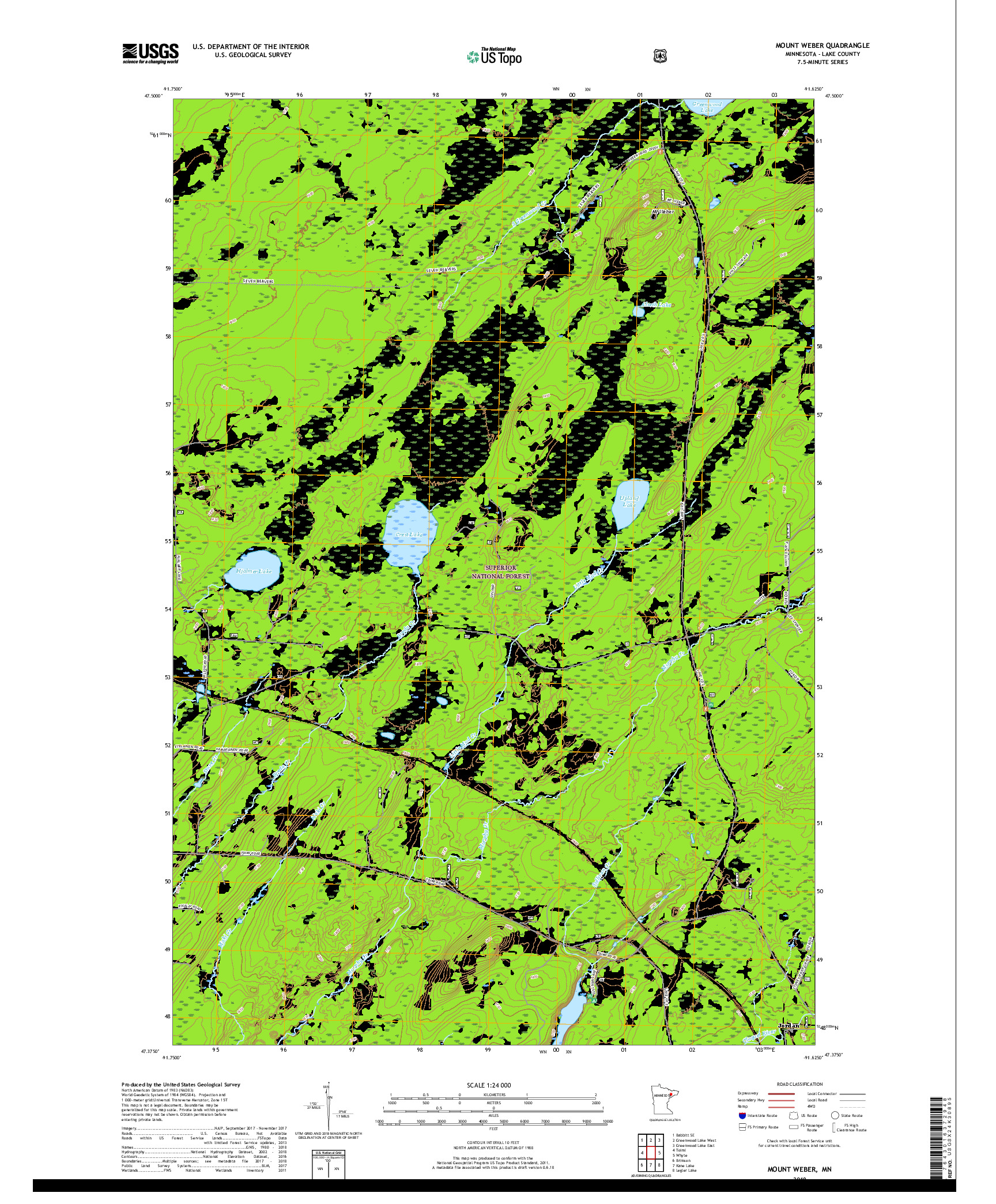 USGS US TOPO 7.5-MINUTE MAP FOR MOUNT WEBER, MN 2019